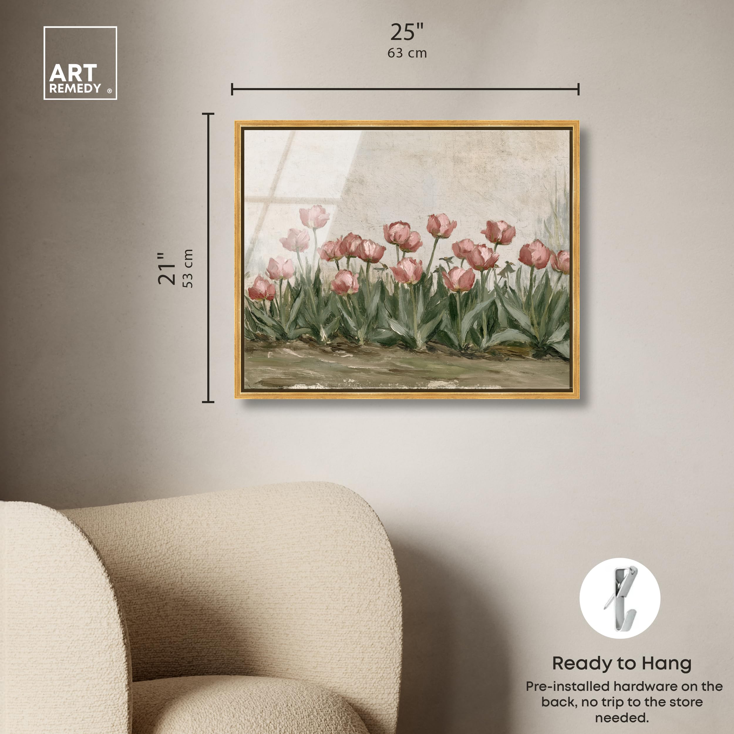 Art Remedy Rose Tulips III Gerahmter Acryldruck, Vintage-Blumenkunst, Goldrahmen, 61 x 50 cm