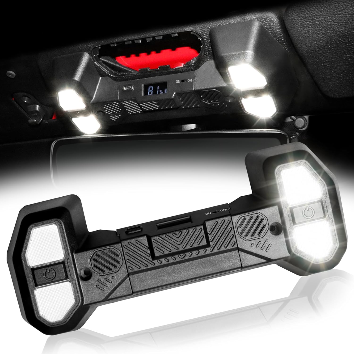 Interior Map Light Compatible With Jeep Wrangler JL Gladiator JT 4XE 2018-2023, Reading Lights for Jeep Accessories 2 Door 4 Door, Push Button Switch LED Dome Front Seat Area