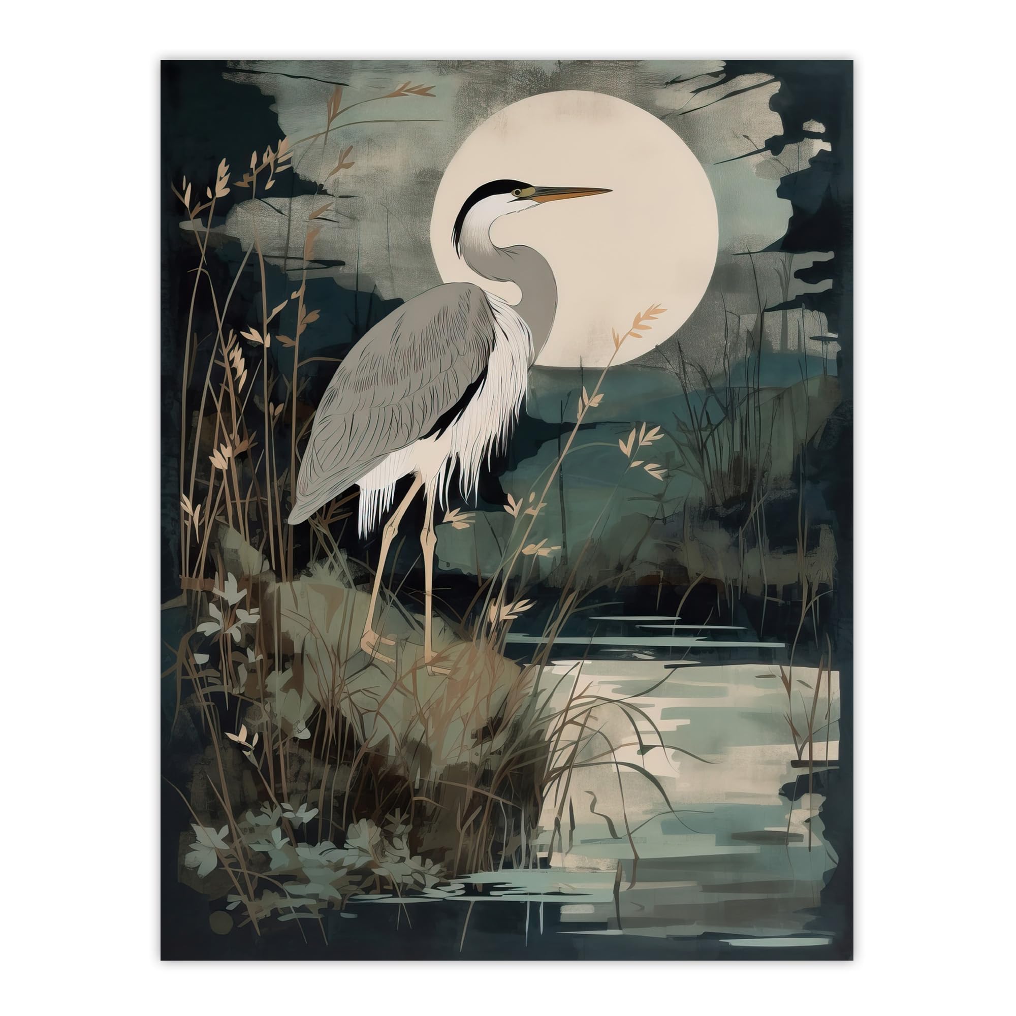 Artery8 Supper Time By George Sinclair Moonlit Heron Earthy Vintage Botanical Aesthetic Extra Large XL Wall Art Poster Print