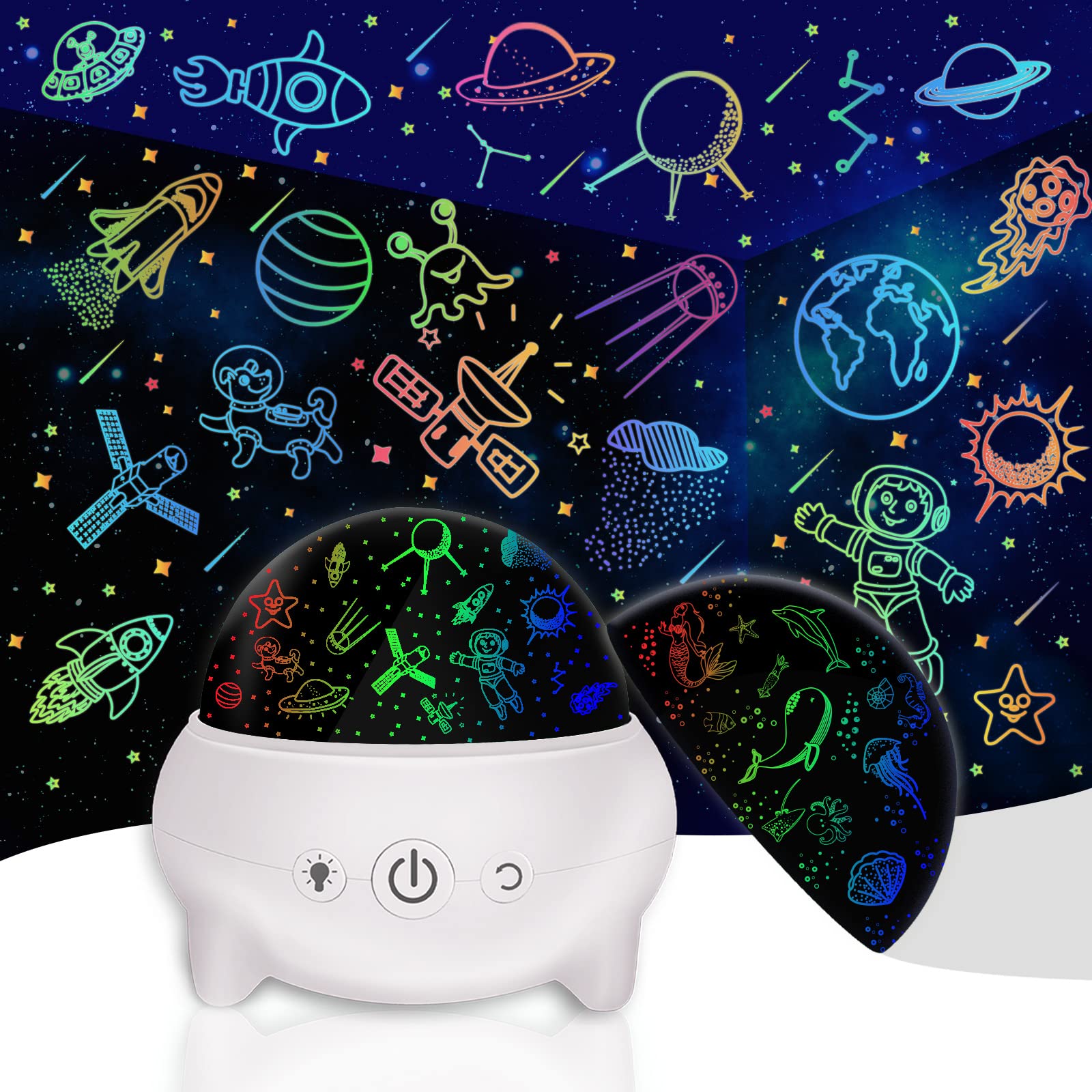 Night Light for Kids,3 6 7 8 9 Year Old Girls Boys Kids Gifts,Star Projector Galaxy Lamp Ocean Night Light Projector Baby Toys 360° Rotating 9 Colorful Lights Modes Night Lights for Kids Room