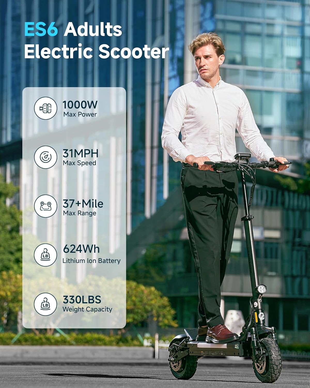 ECOROAD Electric Scooter for Adults, 1000W Peak Motor Up to 31 MPH, 37+ Miles Long Range, 10" All-Terrain Pneumatic Tires, Foldable Heavy Duty 330+ lbs E-Scooter with App & RGB Lights