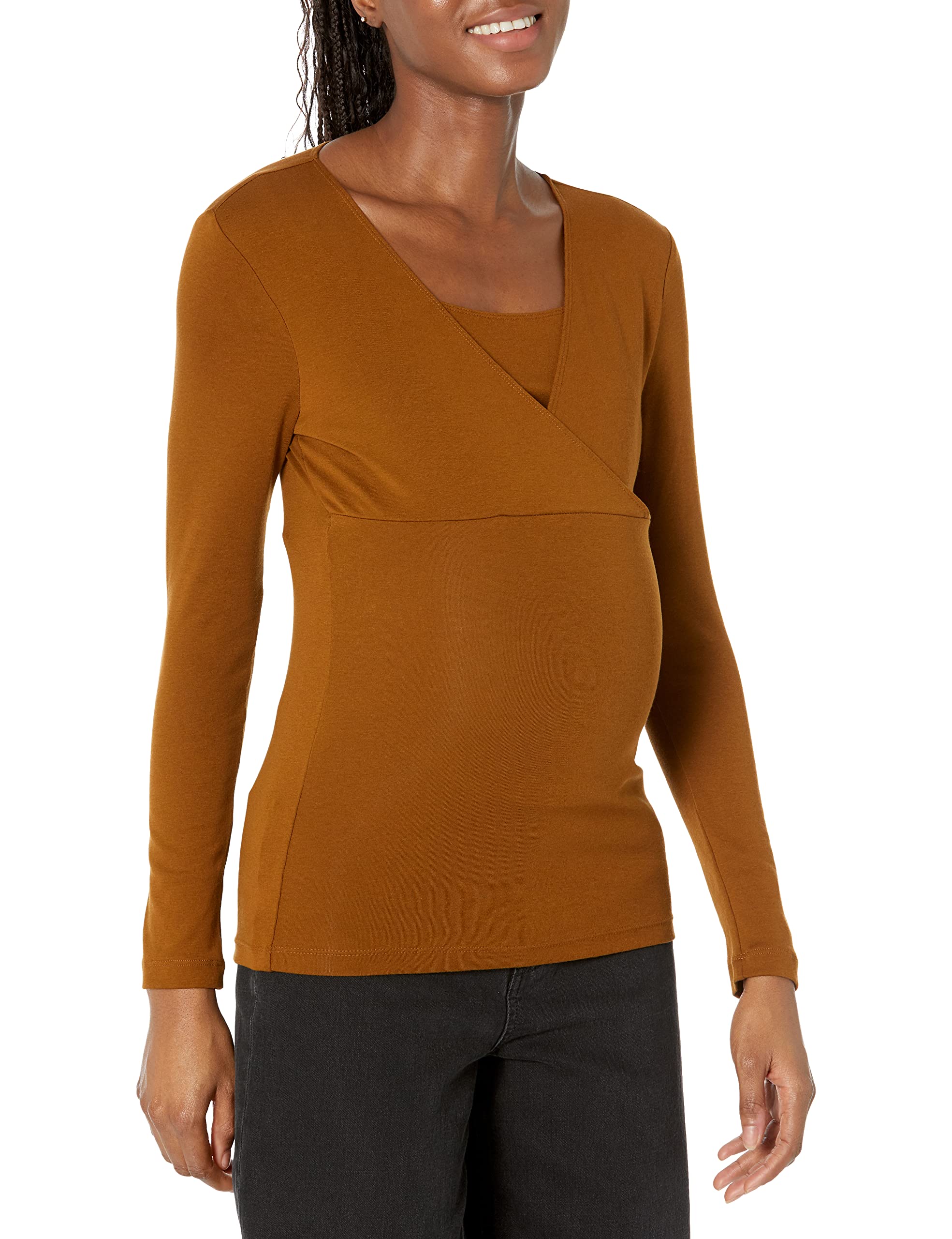 Amazon Essentials Women's Maternity V-Neck Nursing Top, Dark Chestnut Brown, XS