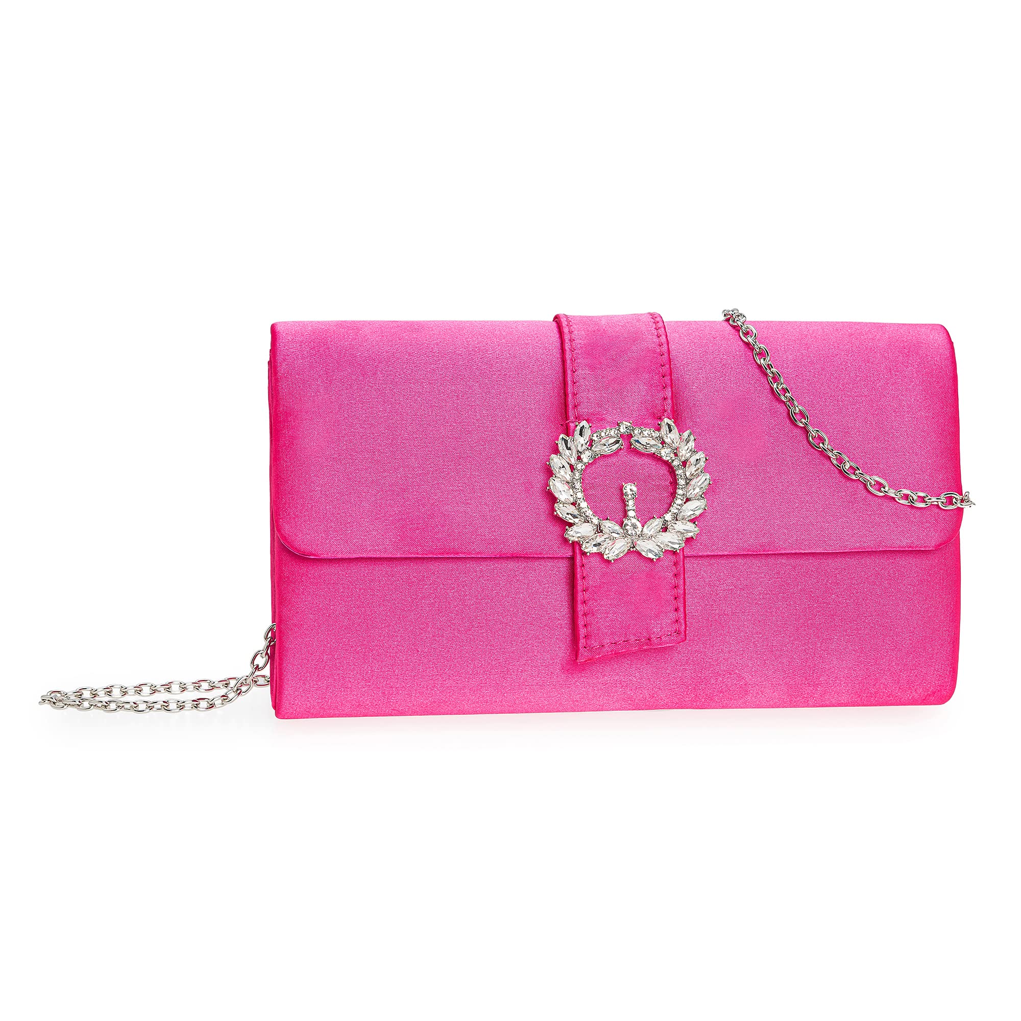 CHARMING TAILOR Evening Bag Diamantes Embellished Satin Clutch Purse for Woman Classy Party Handbag with Beaded Brooch
