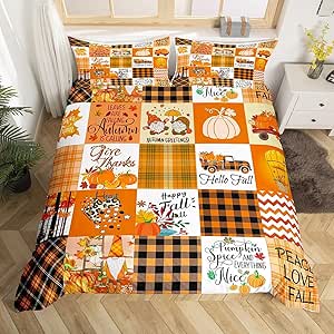 Amazon.com: Erosebridal Happy Fall Y'all Duvet Cover Full with Geometry ...