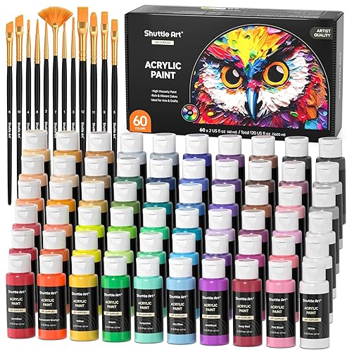 72 Pack Acrylic Paint Set, Shuttle Art 60 Colors Acrylic