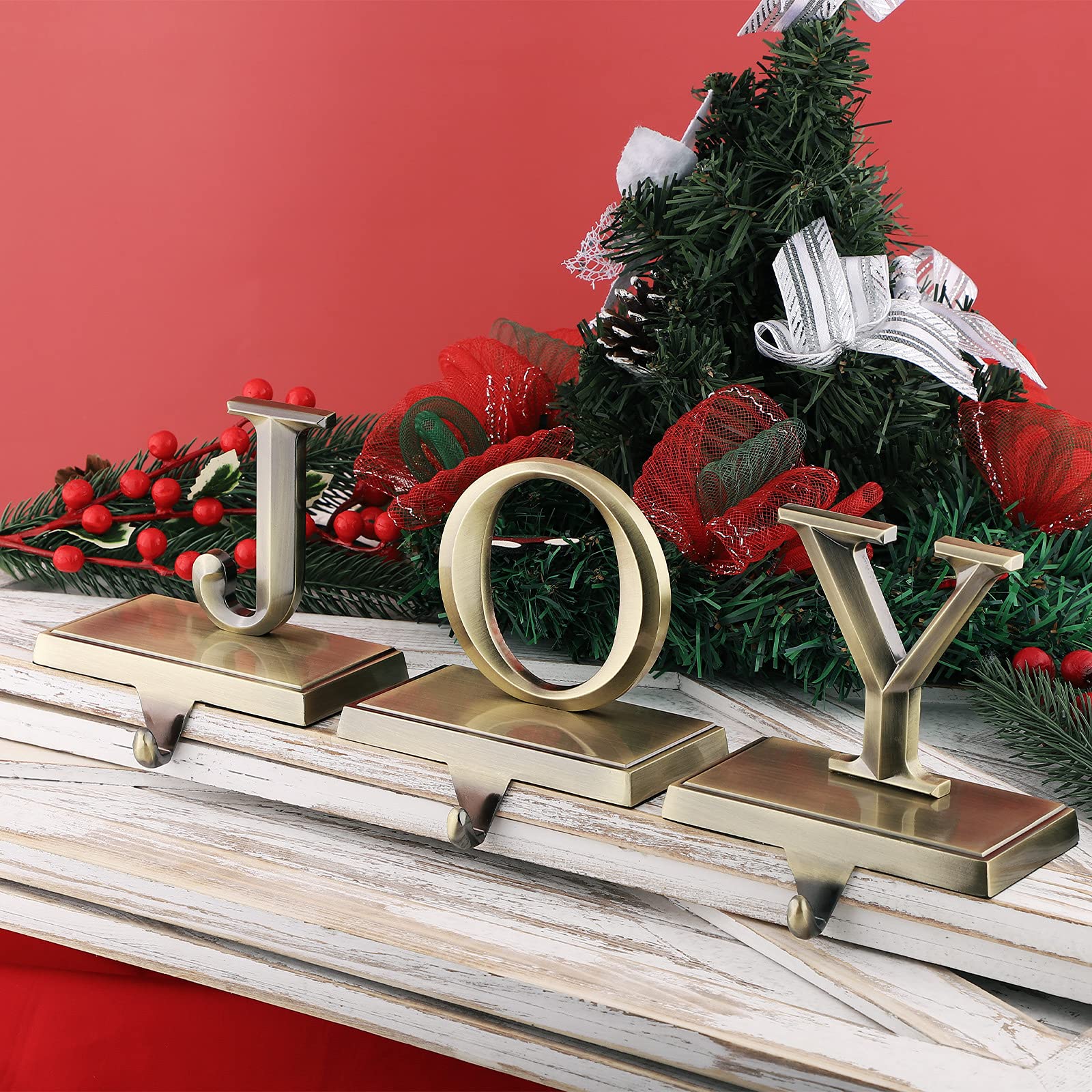 MCEAST Pack of 3 Christmas Stocking Holders Metal Mantel Stocking Clips Fireplace Stocking Hangers for Christams Decoration, Bronze