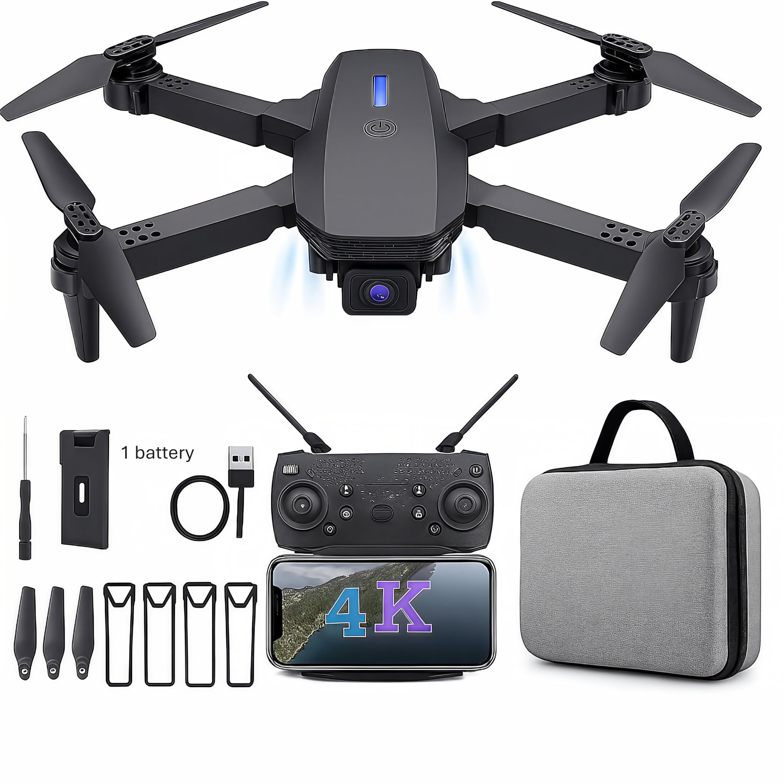drone with hd dual camera brushless motor, one click takeoff/landing flip rolling gesture control wi-fi camera remote control -x dronen e88 pro