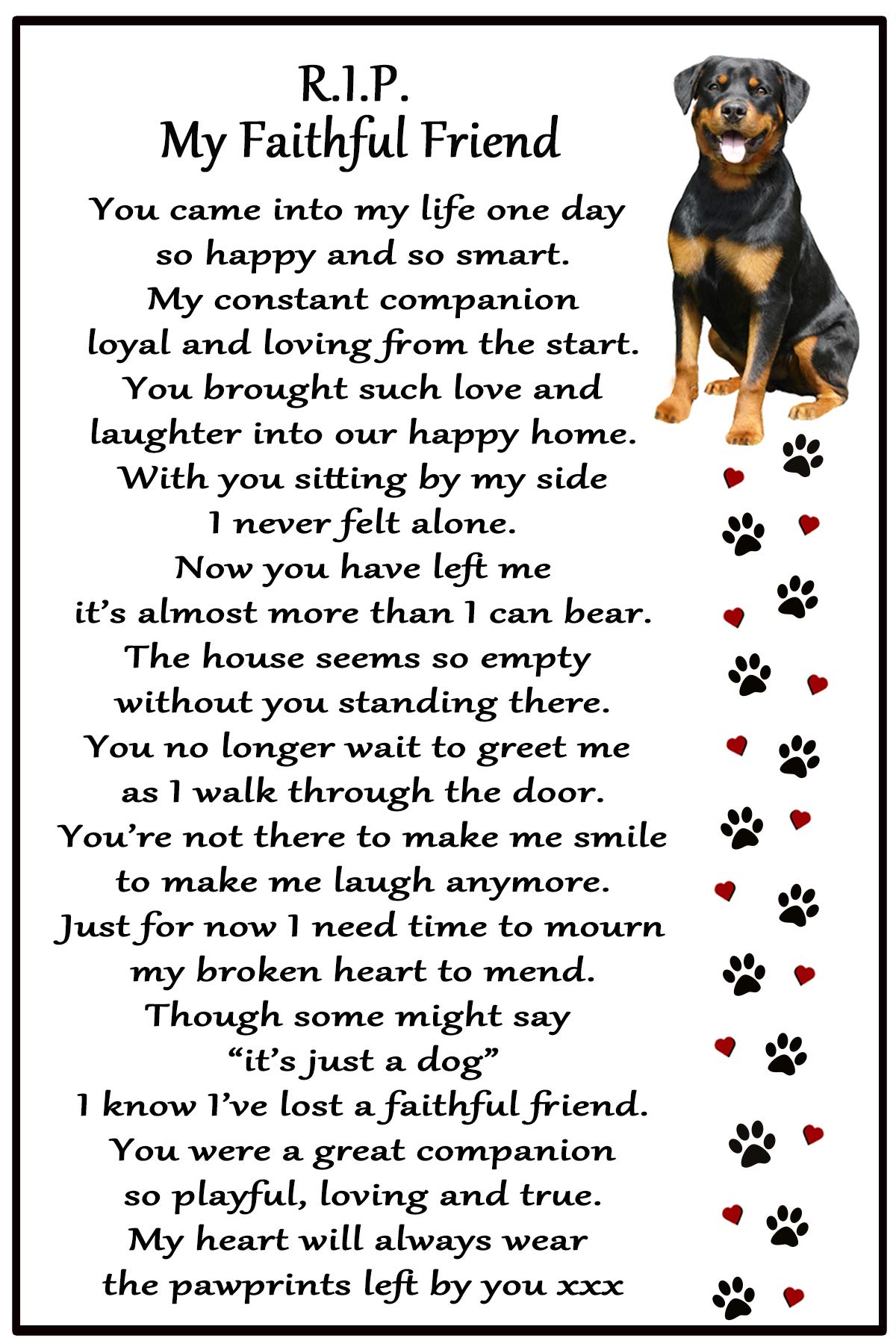 Fridge Magnets Rottweiler Dog Gift Magnet - Rip My Faithful Friend - Bereavement, Dog Loss, Sympathy, Remembrance, Memorial Flexible Magnet 6" X 4"
