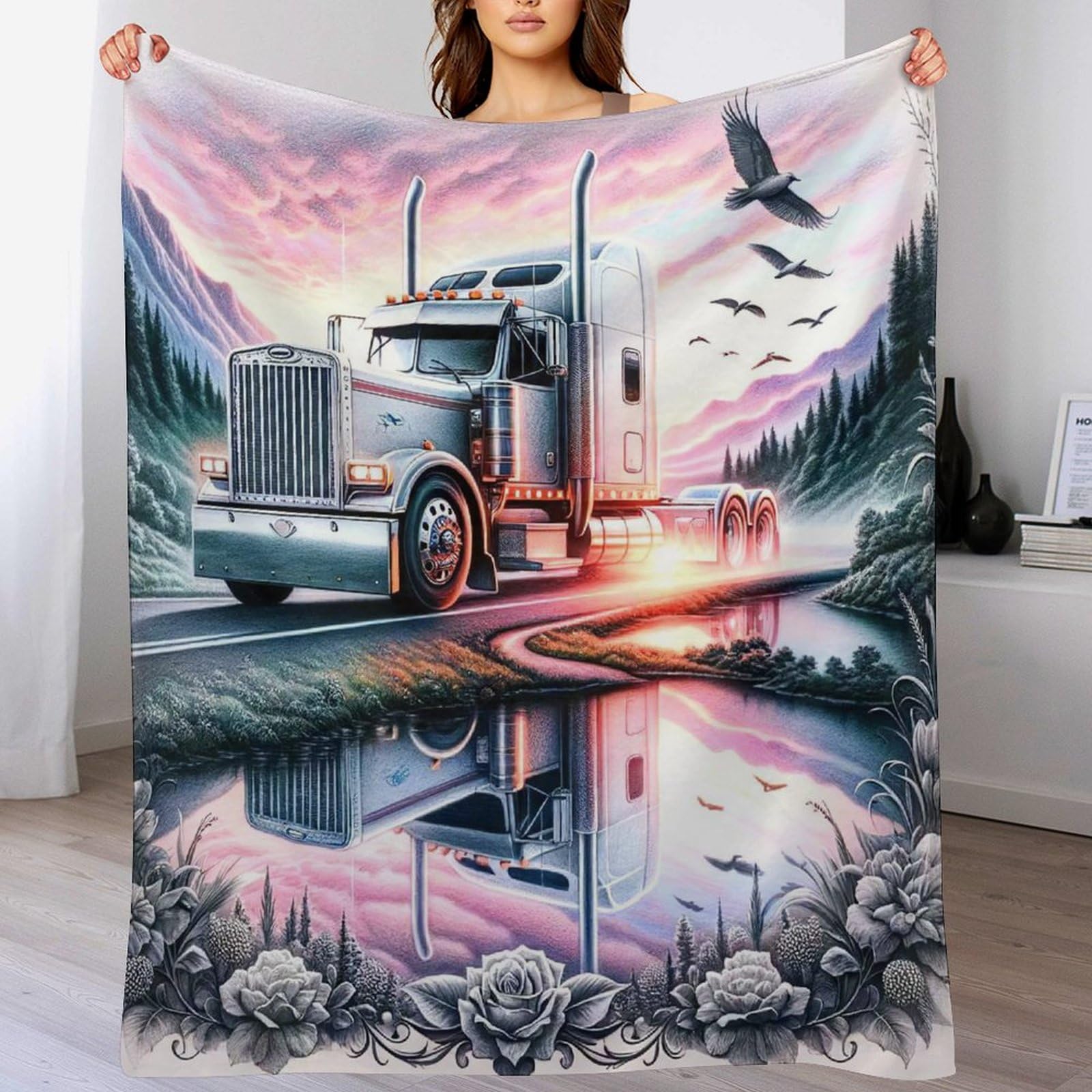 Couverture jeté flannel camion pour sieste confortable sur fauteuil