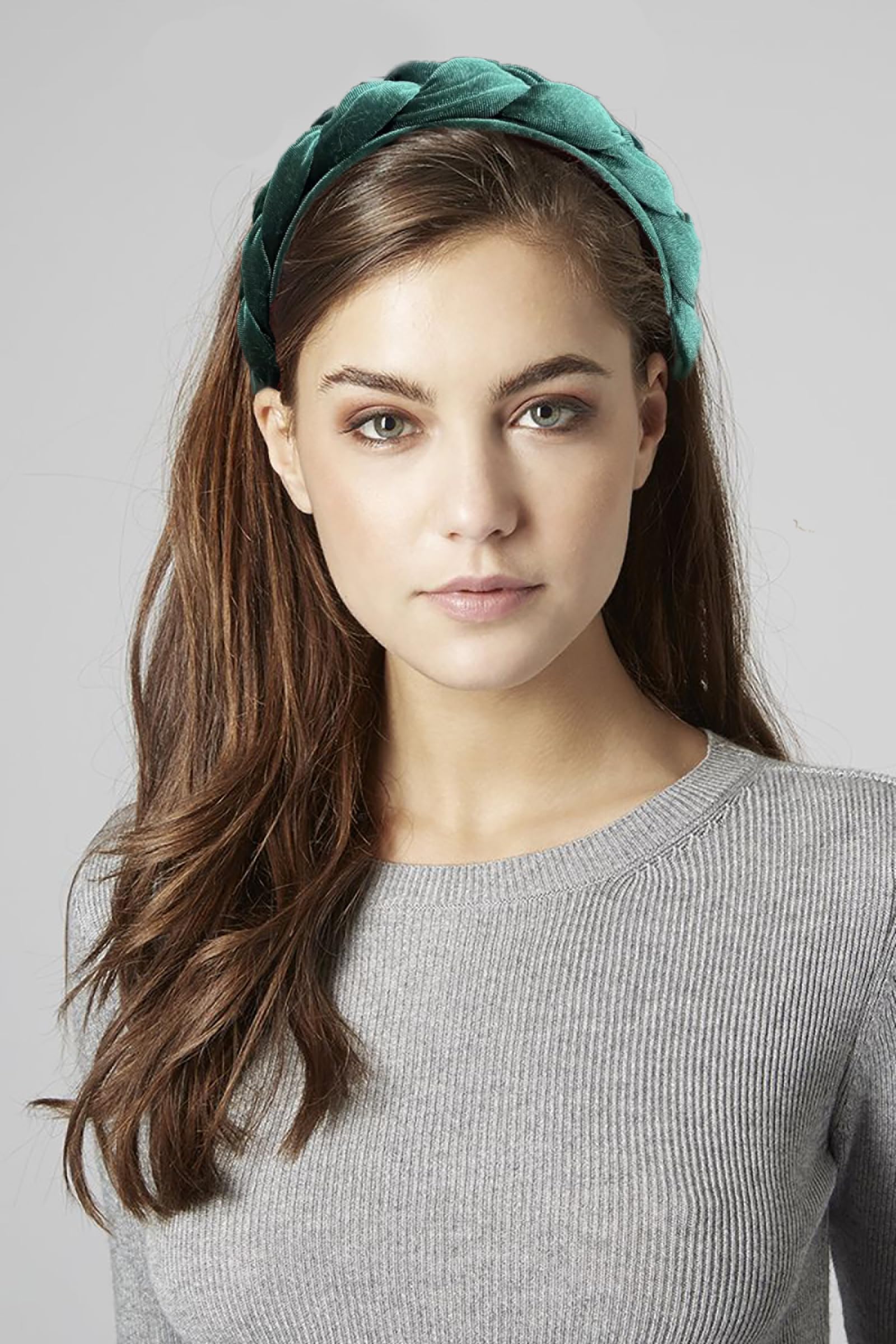 LEBENSWERT Velvet Braided Headband Women's Costume Headband Wide Vintage Hair Band Fashion Headbands for Women (Dark Green) - Image 2