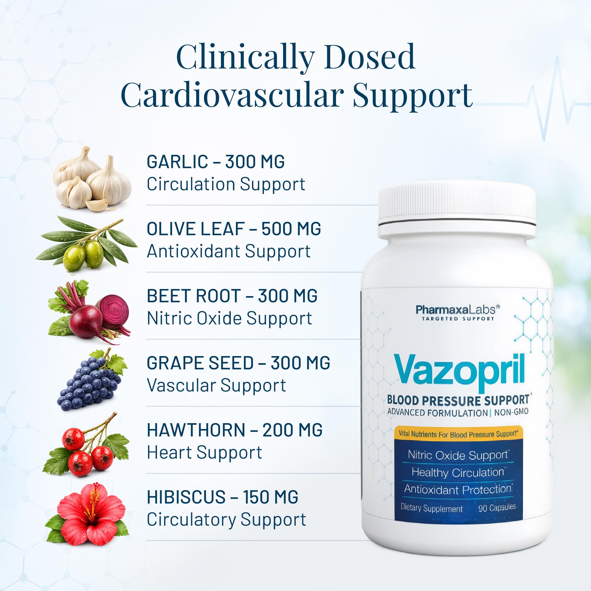 Blood Pressure Support - Vitamin Supplement for Healthy Heart & Blood Circulation - Beet Root, Hawthorn Berry, Garlic, Hibiscus, Olive Leaf & Grape Seed Extract - 90 Capsules — Amazon image 3