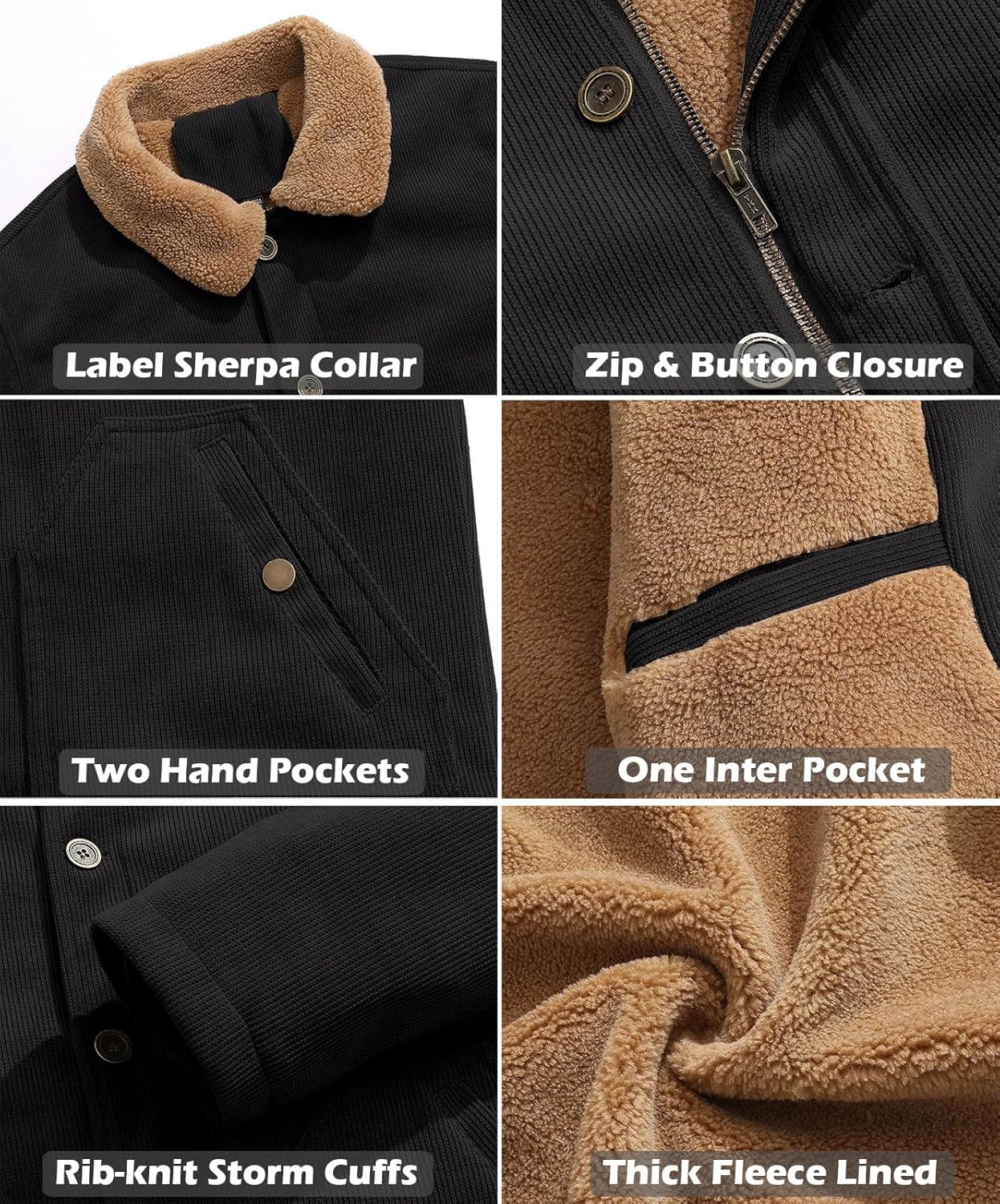 CARWORNIC Men's Winter Corduroy Jacket Warm Fleece Lined Work Jacket Casual Sherpa Trucker Coat - Image 6