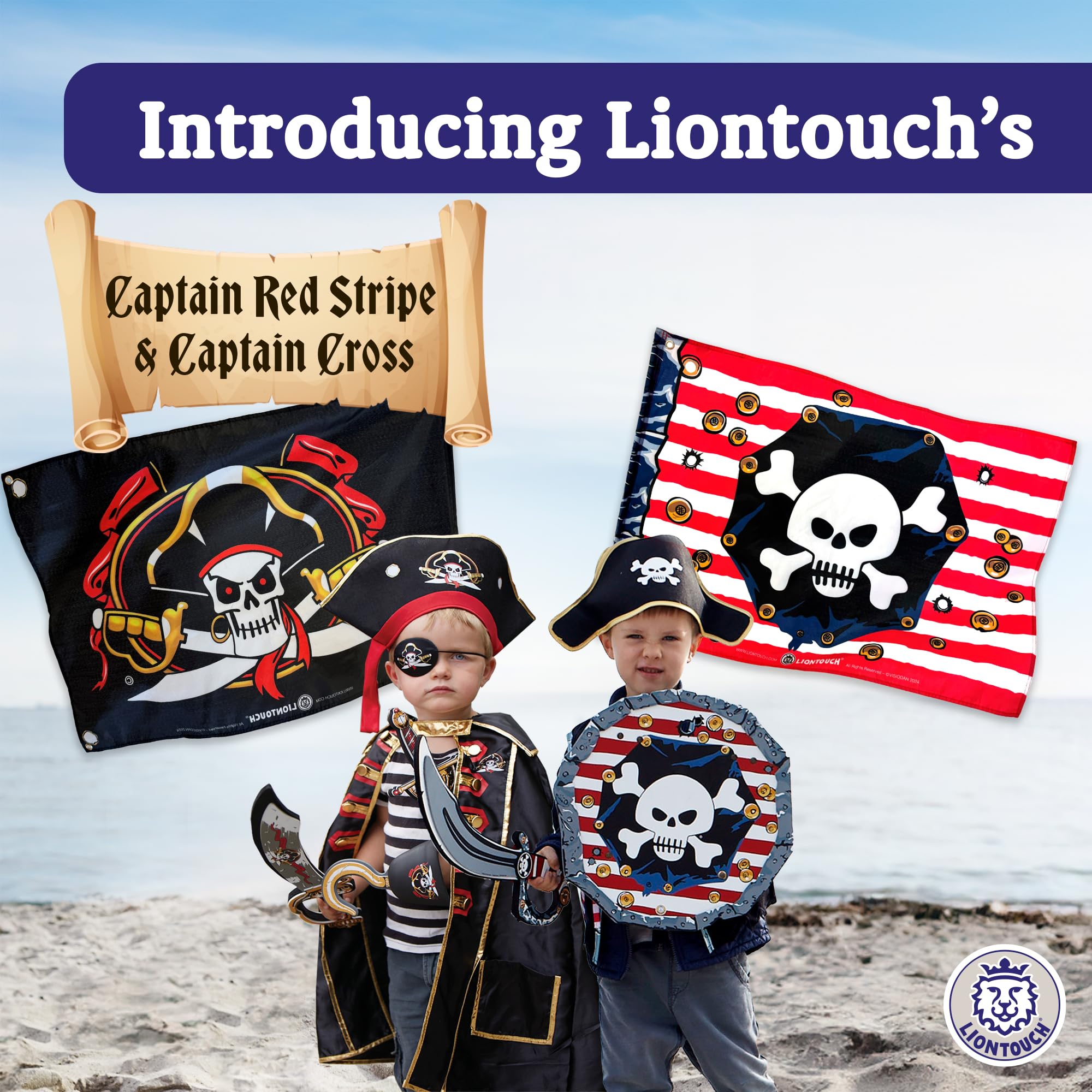 Liontouch Pirate Flag Set - Red Stripe & Captain Cross - 100 x 70 cm, Multicoloured - Image 2