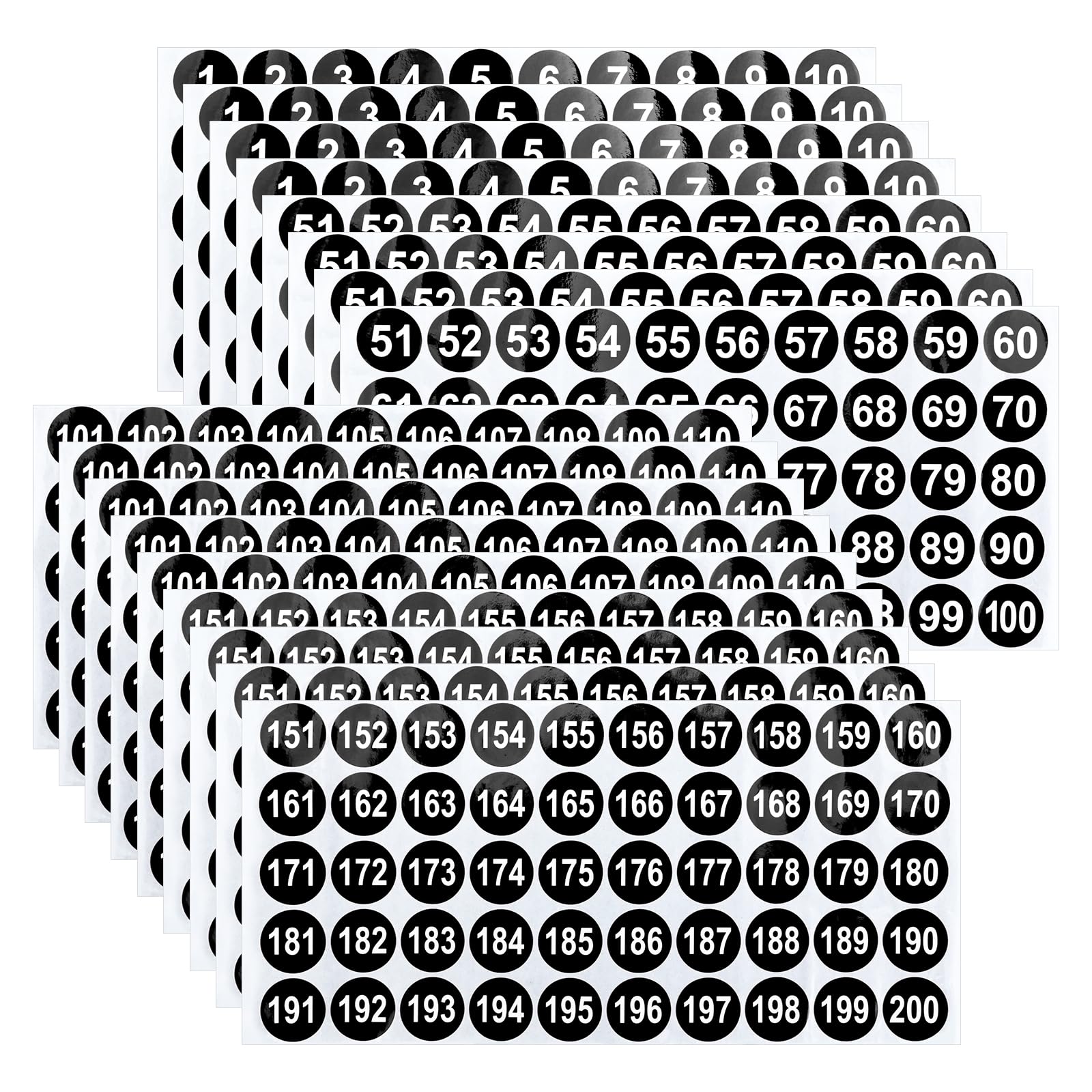Bekecidi 16 Hojas de Pegatinas de Números Redondas, 1 a 200 Pegatinas de Números Etiquetas de Números Autoadhesivas para Interiores, Exteriores, Almacenamiento, Clasificación, Cajas, 1 Pulgada