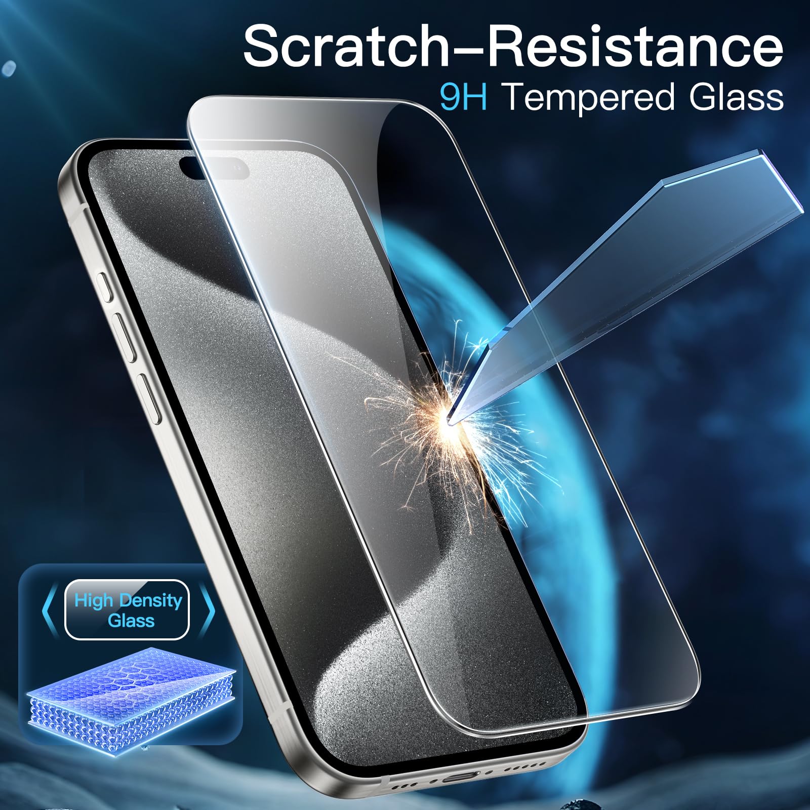 JETech Pellicola Protettiva per iPhone 15 Pro 6,1 Pollici, Senza Bolle, Vetro Temperato Film con Strumento di Installazione Facile, Compatibile con Cover, HD Chiaro, Pacco da 2