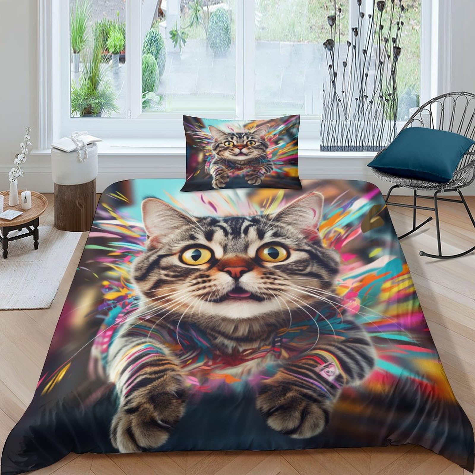 Housse de couette chat 3D pour une chambre d'enfant magique et colorée