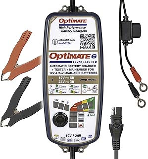 OptiMate 6 12V/24V - 12V 6A / 24V 3A, High Performance battery saving charger & maintainer for Deep Cycle RV, Camping, Industrial & Marine batteries (TM-381)