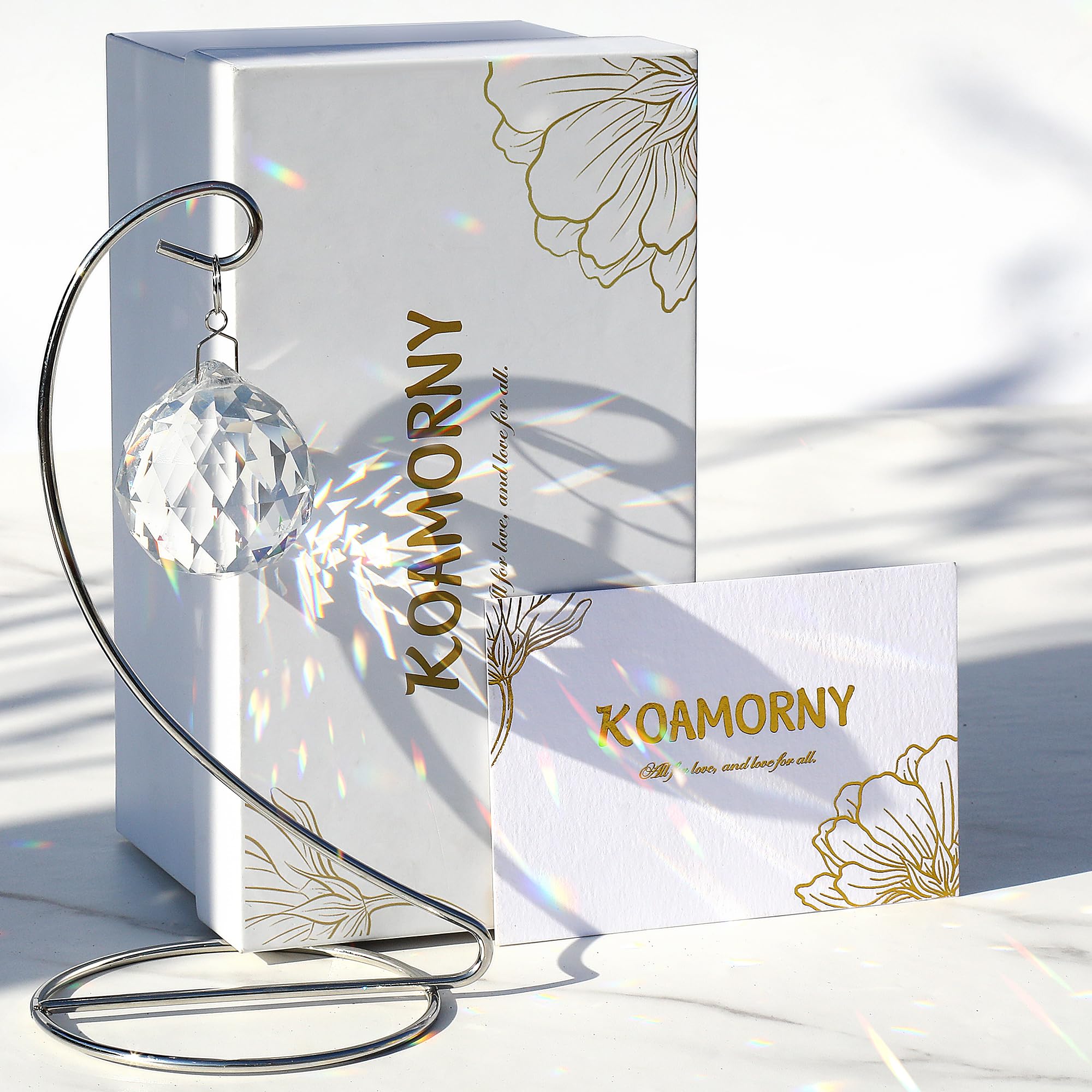 KOAMORNY Memorial Gift with Stand, Unique Sympathy Idea for Loss of Family & Loved One, Tabletop Clear Crystal Rainbow Maker, Thoughtful Remembrance