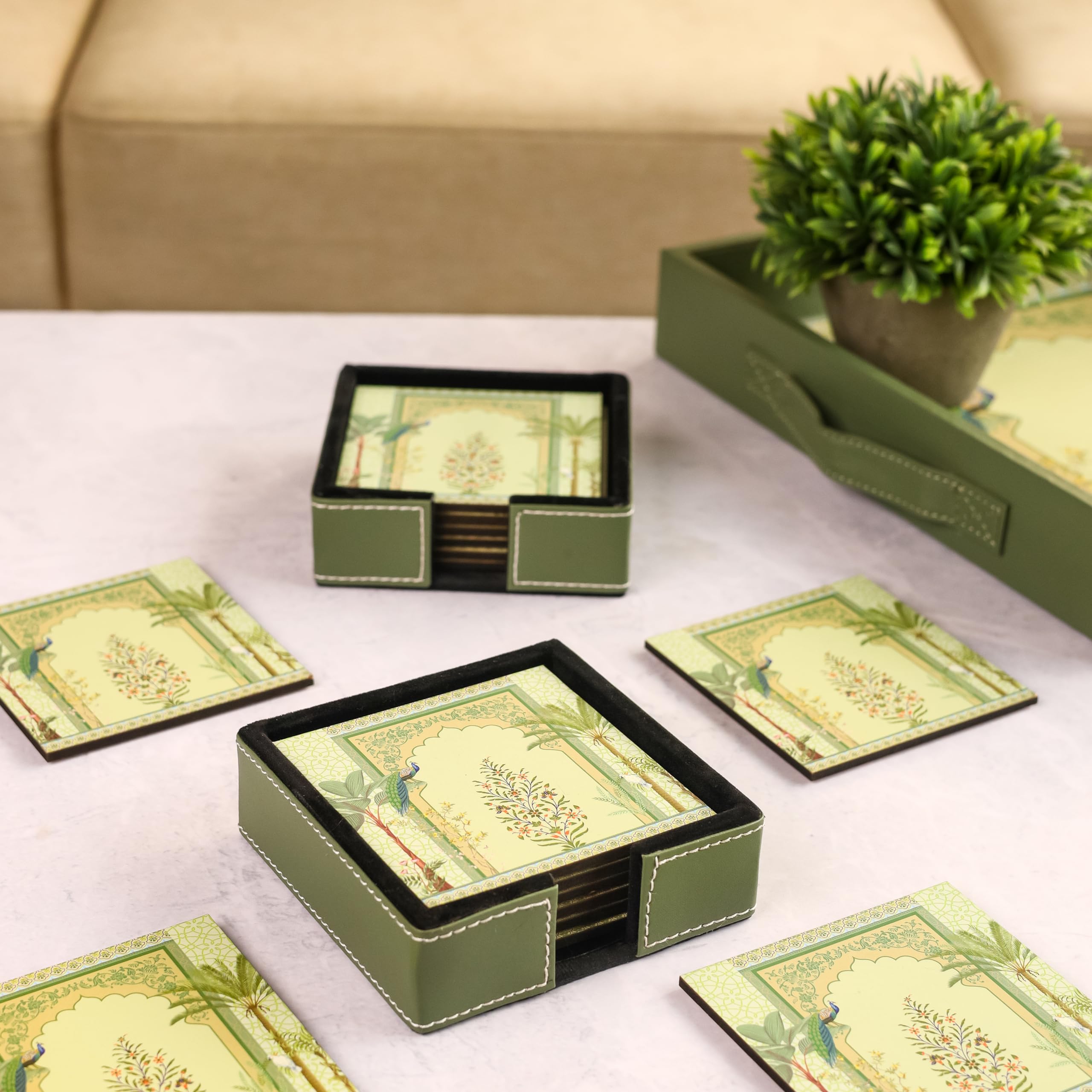 Birch & Co. Leather Coasters - Tea Coaster - Dining Table Decor Accessories - Coster Set for Dining Table for Hot Pots - Coasters for Cups Set of 6 -Durable and Long-Lasting, Premium Finish, Peacock (B0CTMZTDX1) Amazon Price History, Amazon Price Tracker