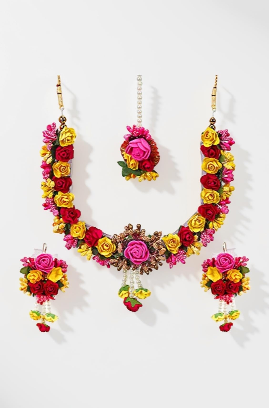 YouBella Jewellery Set for Women Floret Gota Patti Necklace, Earrings & Maang Tika for Women & Girls (Mehandi/Haldi)