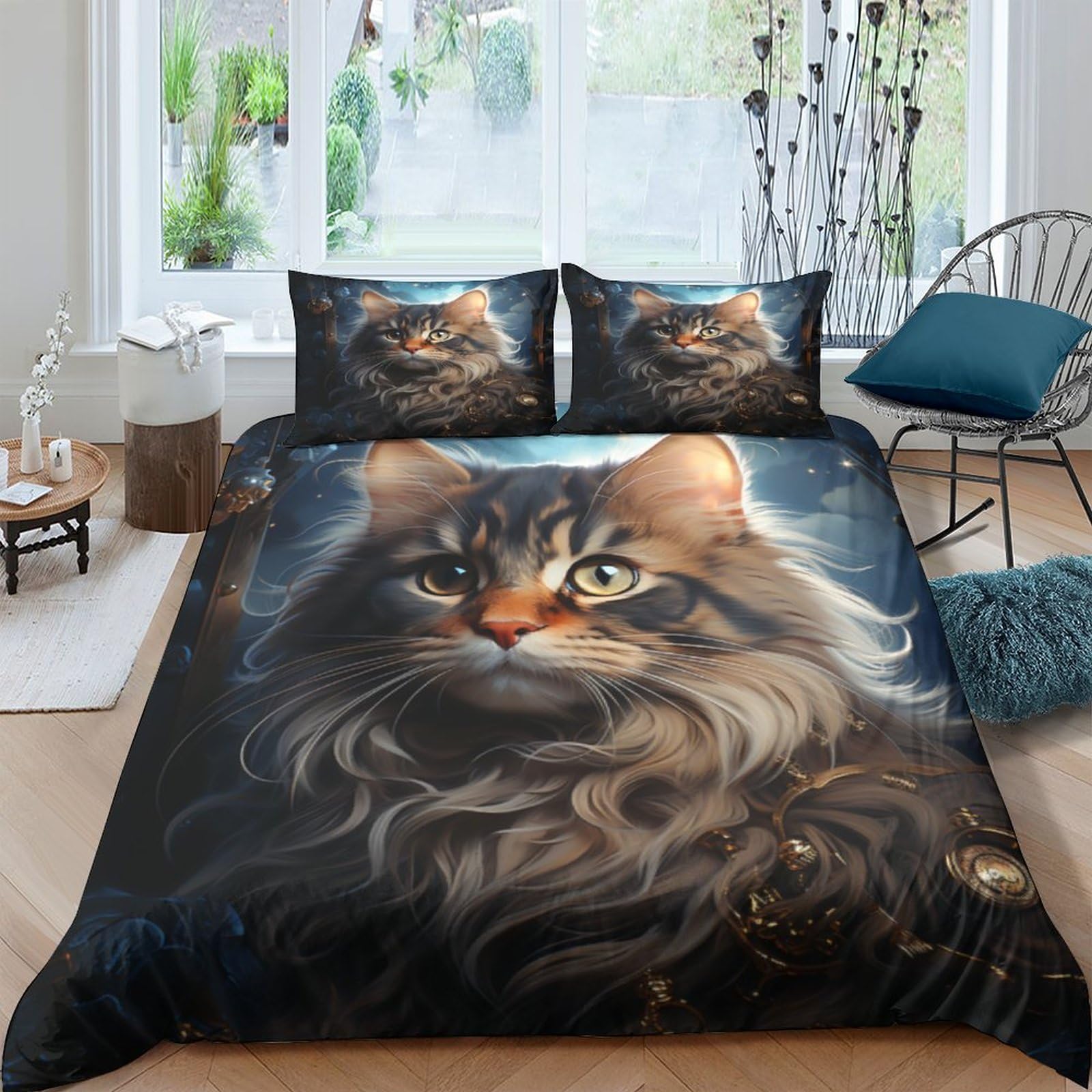 Parure de lit chat 200x200 avec housse de couette microfibre respirante