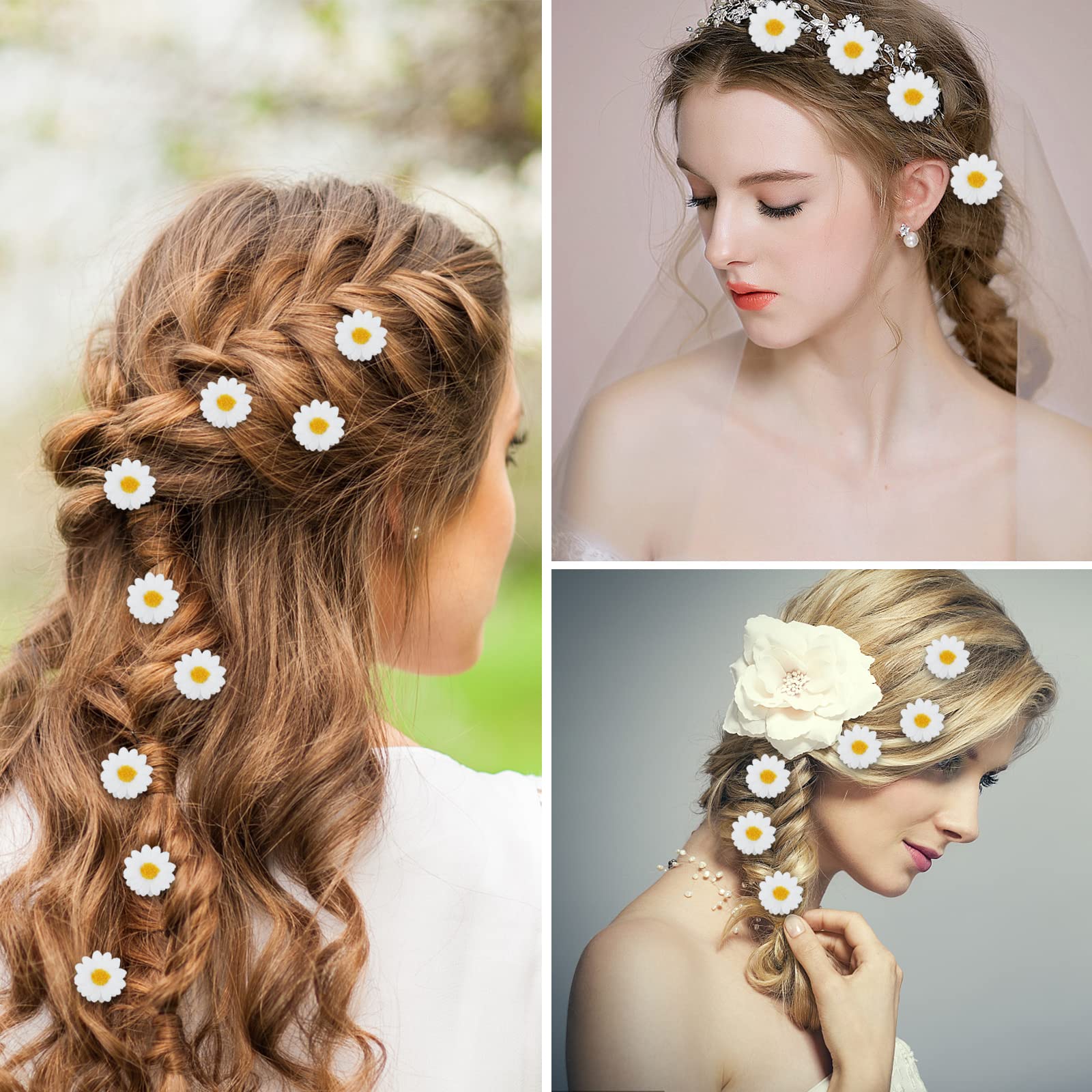 Framendino, Confezione da 24 forcine per capelli a forma di margherita per accessori per capelli da sposa