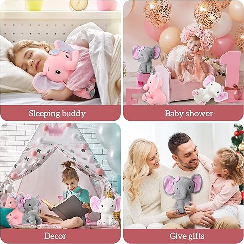 Miniatura 6 de 6 piezas de animales de peluche de elefante de 8 pulgadas con orejas grandes, regalo para baby shower, niños y niñas, decoración de cama de