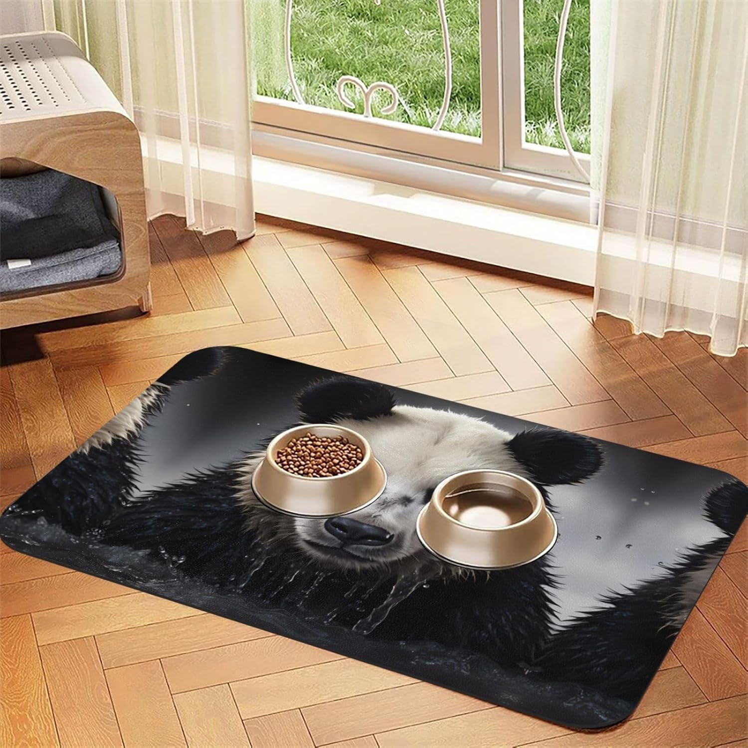 30x45cm Panda in The Water Print Pet Absorbent Feeding Mat - Quick Dry Food Pad/Leather Placemat, for Dog Cat Food Bowl Water