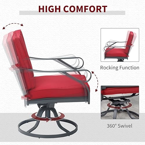 Miniatura 3 de Outsunny Juego de 3 piezas para patio y bistró, muebles de conversación al aire libre, 2 mecedoras giratorias, 1 mesa redonda de cristal templado,