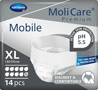 MoliCare Premium Mobile Disposable Briefs: Discreet Use for Incontinence for Women and Men, 10 Drops, Size XL (130–170 cm Hip Circumference), 14 Pieces Previous model xl Single Pack