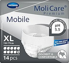 MoliCare Premium Mobile Disposable Briefs: Discreet Use for Incontinence for Women and Men, 10 Drops, Size XL (130–170 cm Hip Circumference), 14 Pieces
