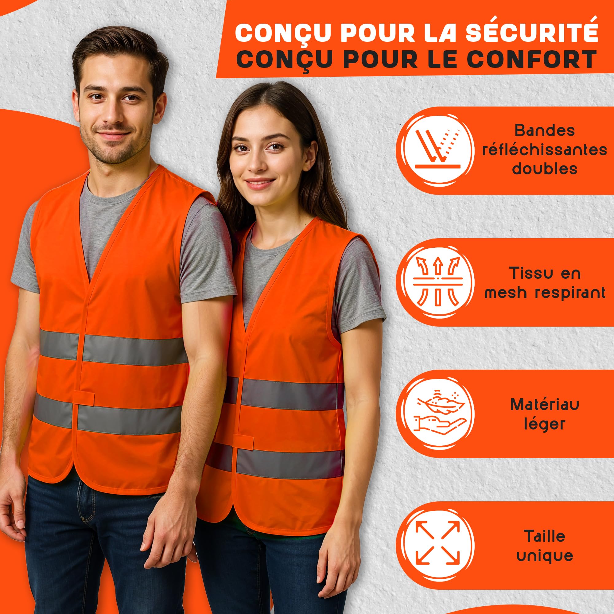 MAZALAT work wear Gilet securite 4 & 10 pièces pour Hommes & Femmes – Conforme aux Normes en ISO 20471 & en ISO 13688 – léger & Respirant – Gilet reflechissant Velo, Veste de Chantier