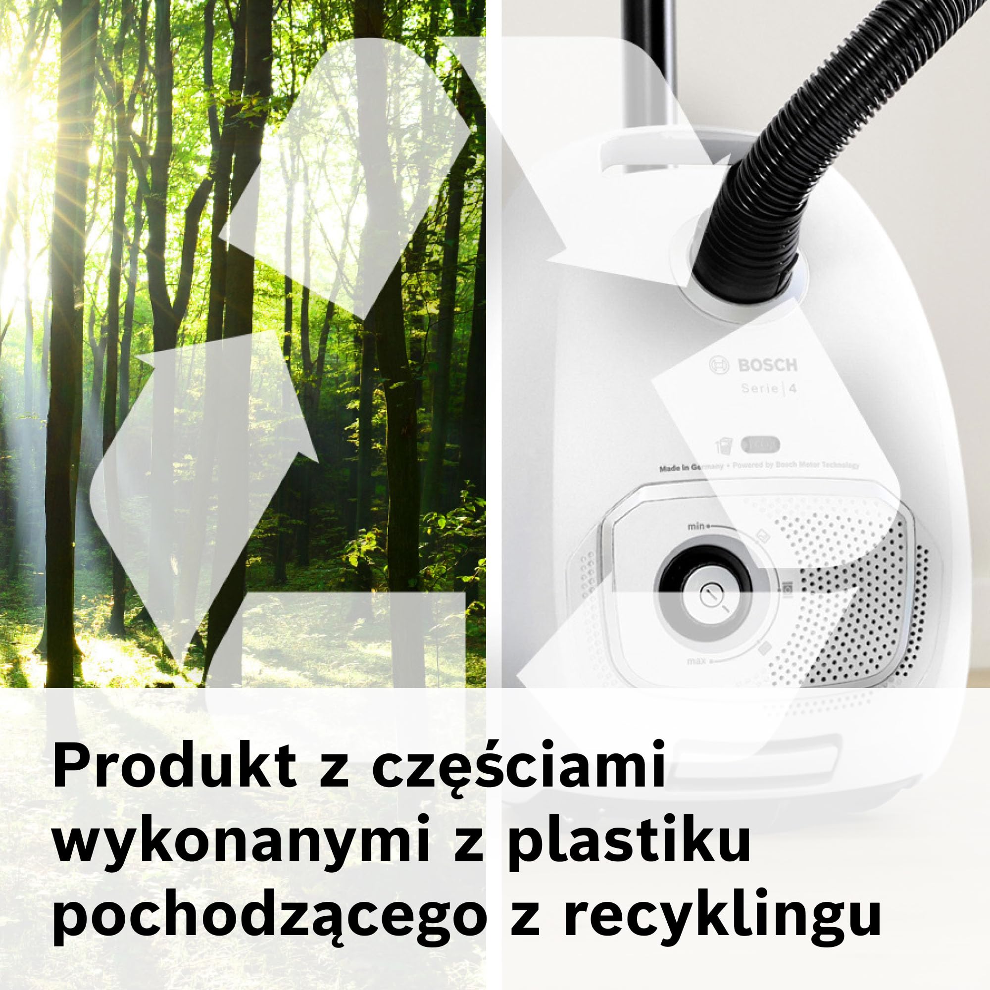 Bosch Serie 4 Odkurzacz Workowy, Promień Działania 11 m, Pojemność Worka XL, Ssawka do Tapicerki, Ssawka Szczelinowa, Zintegrowany Schowek na Akcesoria, Biały, BGB41WH1 | Odkurzacz z workiem XL, szczotka do tkanin i szczelin, zmywalny filtr, wyprodukowano