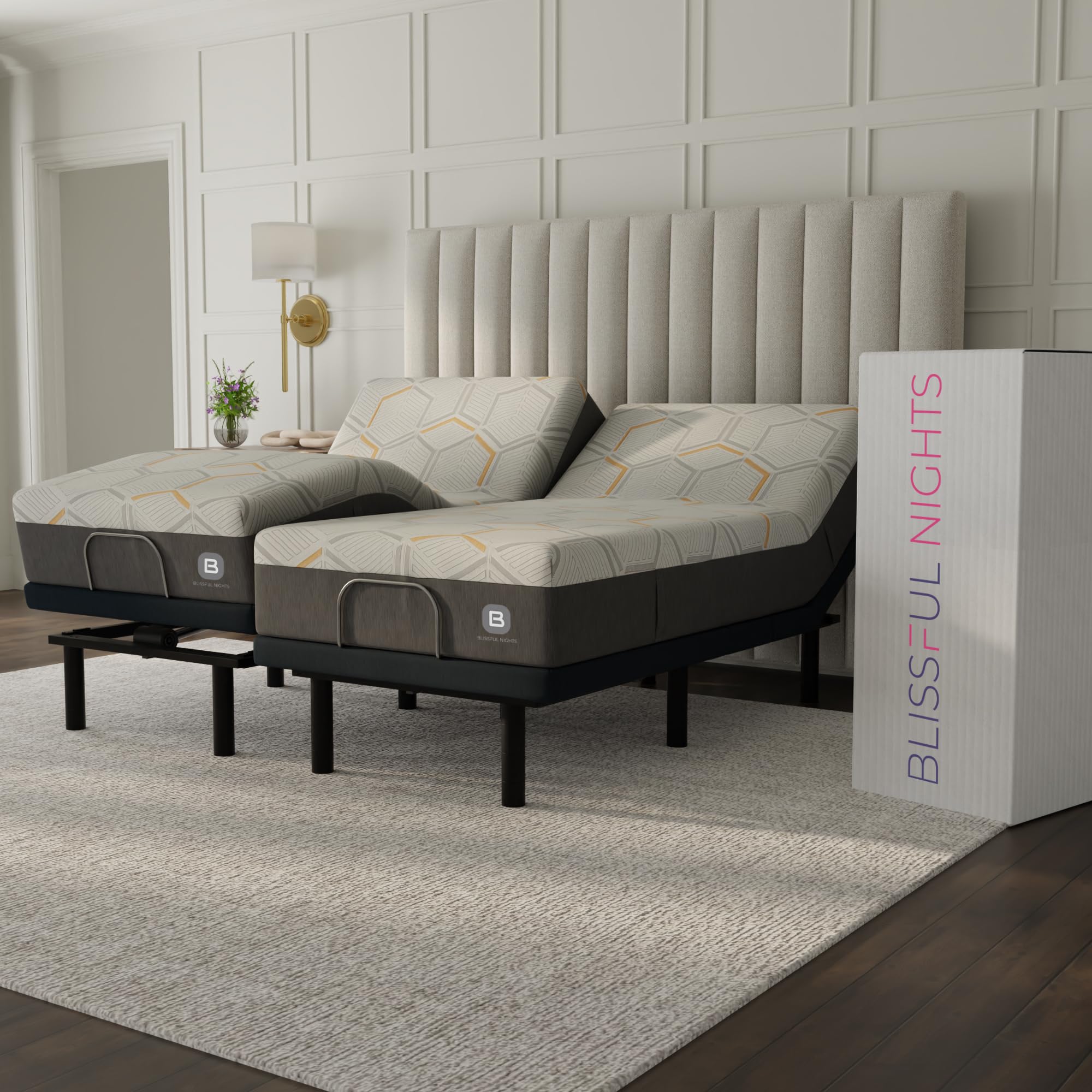 Blissful Nights e4 Split King Adjustable Bed Base Frame with 12