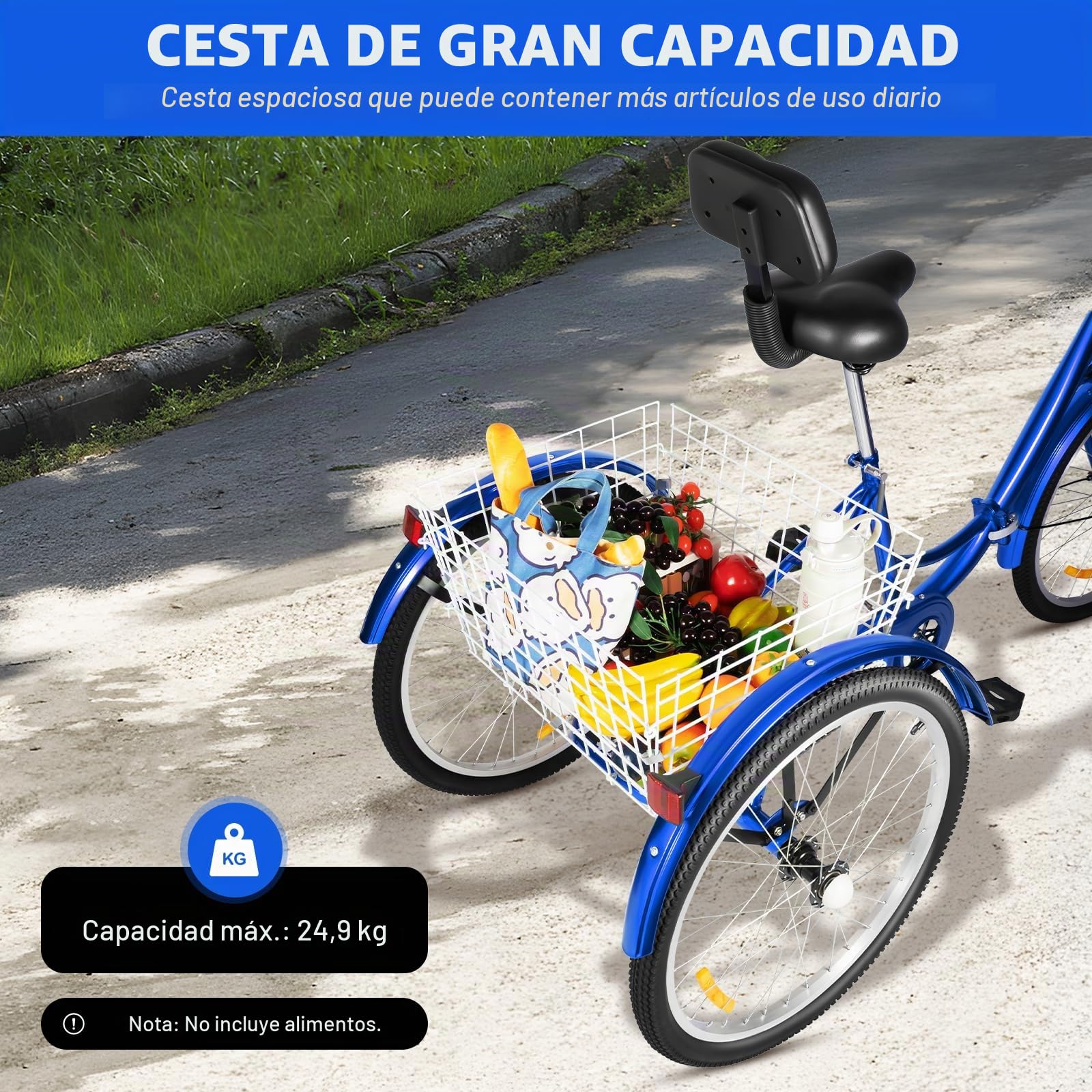 Triciclo plegable de 24 pulgadas para adultos, bicicleta para personas mayores, triciclo plegable con cesta de almacenamiento, 7 velocidades, ideal para ir de compras, capacidad de peso 120 kg