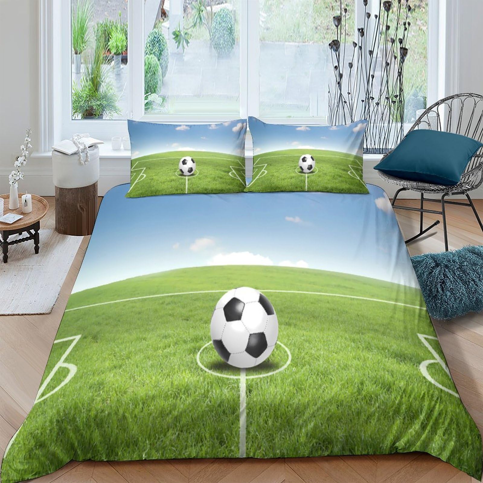 Ctjqhvkz Style-10 3D Printed Soccer Field Fitted Sheet Microfiber Soft Green Grass Football Stadium Bed Cover For Bedroom Dorm Mattress Protection Decor Single（135X200cm）