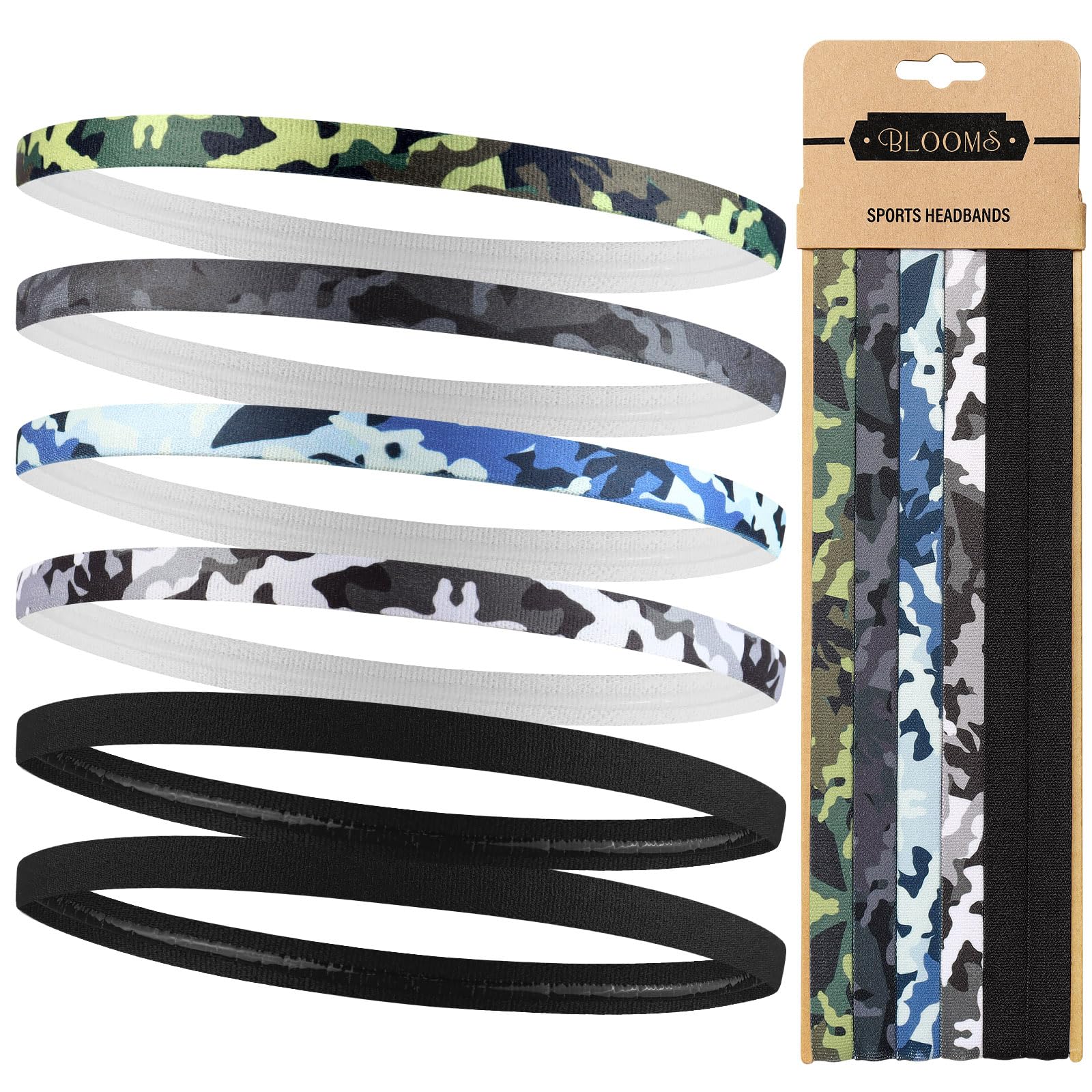 Blooms 6 Stück Sport Haarband Herren & Jungs - Elastische Stirnband Damen & Mädchen Dünn - Antirutsch Silikon Haarbänder Fussball Kinder - Sportband Set für Yoga Laufen Fitness
