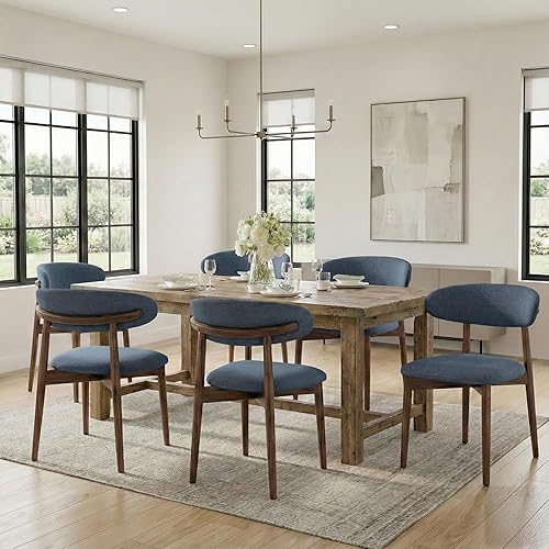 Miniatura 10 de Juego de 4 sillas de comedor, sillas de comedor tapizadas de estilo granja, sillas de cocina modernas de tela con pata de madera maciza, beige