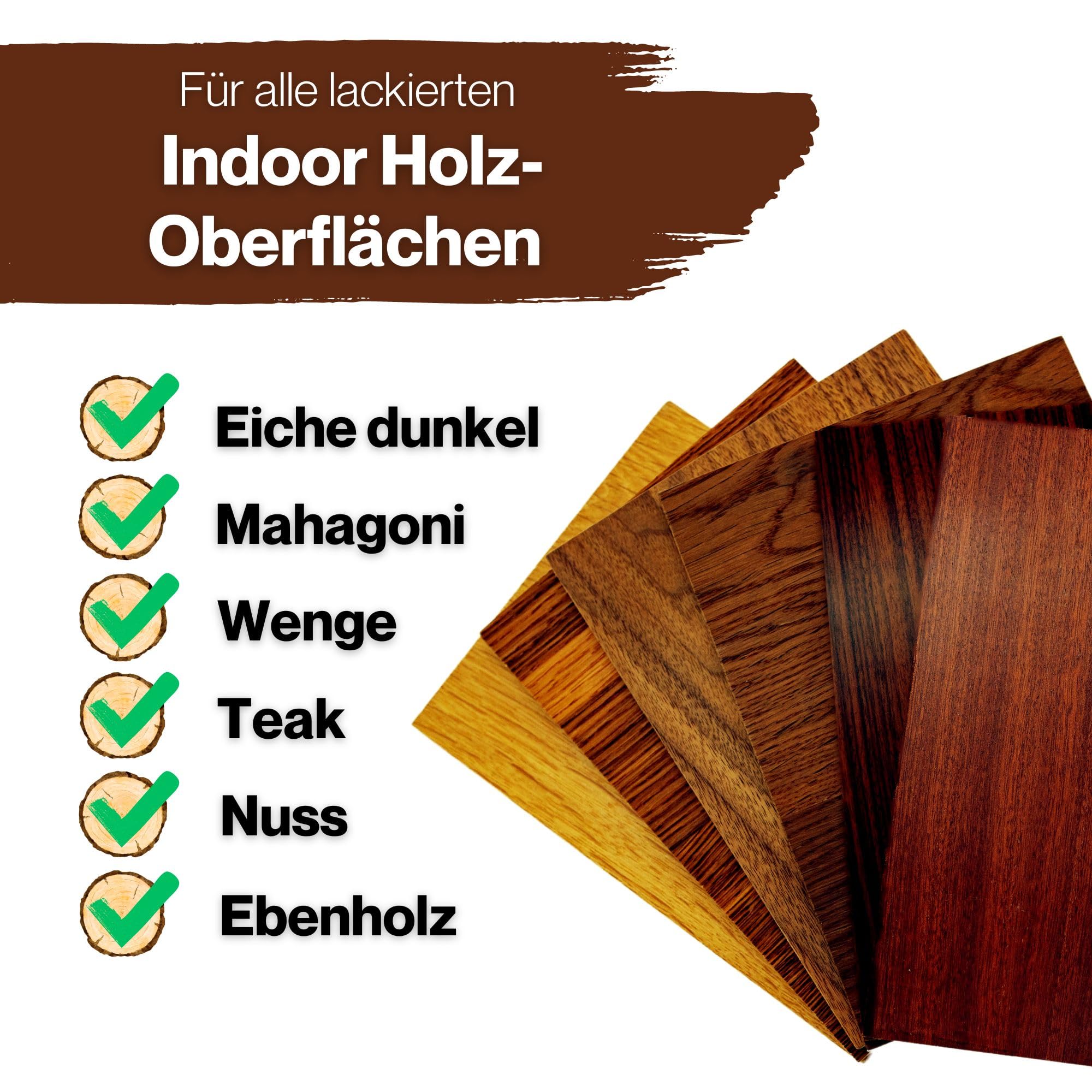 TIMBERINO Pflegeset Neupol Dunkel Holzöl [500ml] Pflegeöl für Holzmöbel innen Holzöl pigmentiert Echtholz Furnier [Holzöl+Öltuch+Pinsel+Handschuh] Möbelpolitur Holz Möbelpflege Holz