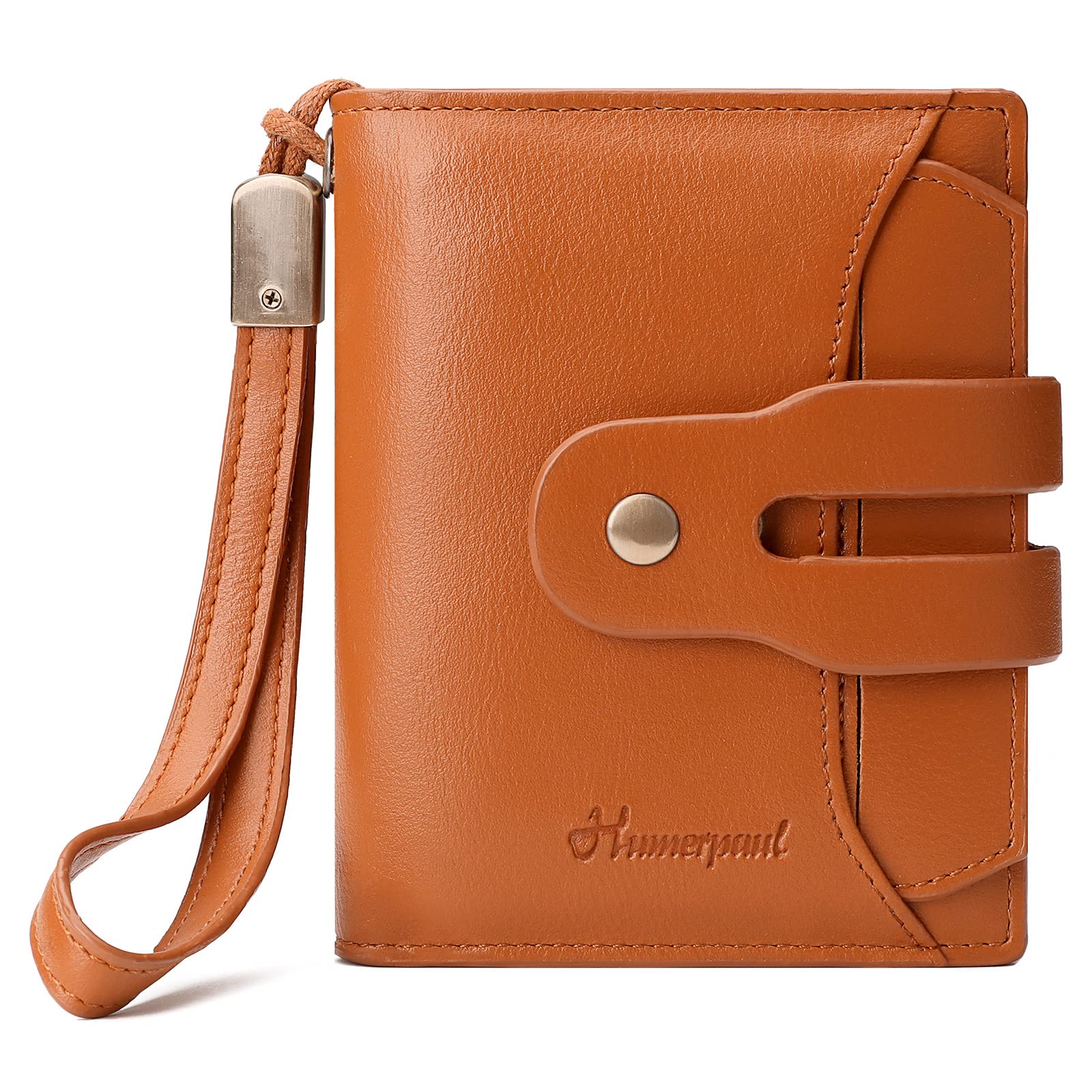 HUMERPAUL Small Women‘s Leather Wallet, Ladies Bifold Credit Card Holder RFID Blocking Pocket Purse with ID Window, Brown