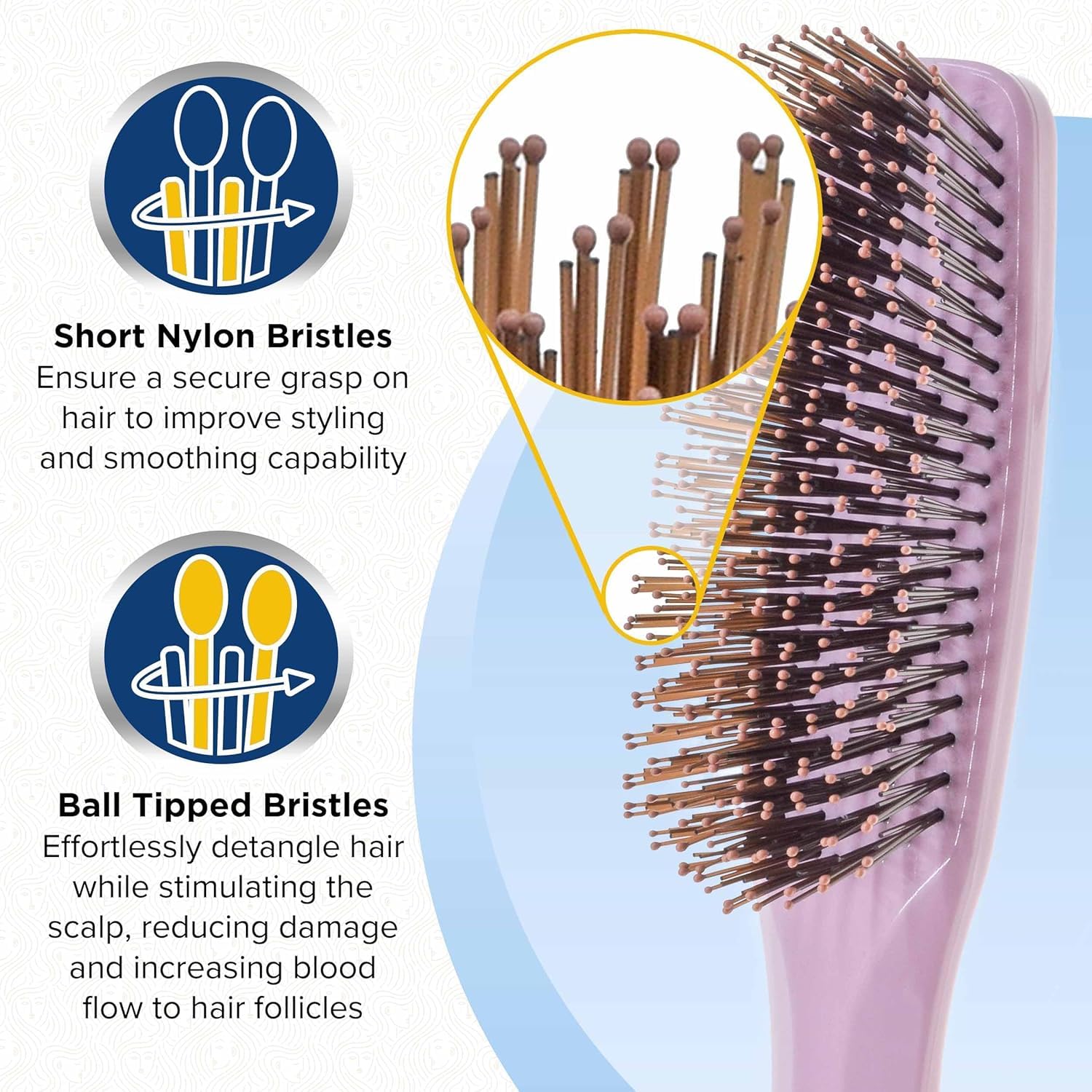 Giorgio Gentle Pink Hair Brush Set – Gift for Women, 2 Detangler Brushes (6.25" & 7.75"), Scalp Massager, Travel Hair Brush, Sensitive Scalp, All Hair Types