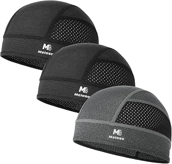 MELASA 3Pcs Breathable Mesh Skull Cap for Men Women, Cooling Helmet Liner, Lightweight Quick-Dry Beanie Cycling Hard Hat