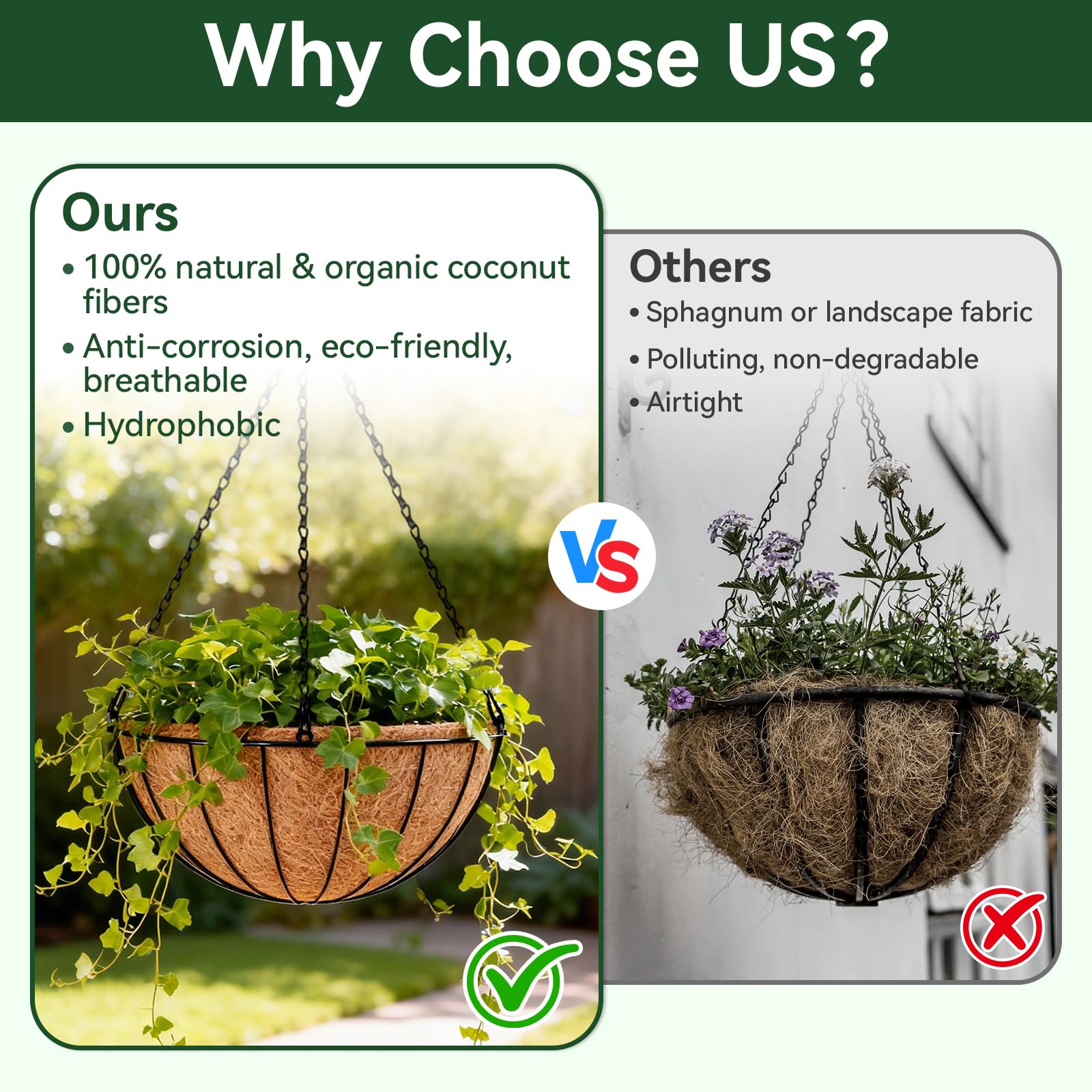 ZeeDix Wkładki kokosowe do doniczek, okrągłe wiszące wkładki do kosza, 100% naturalne, kokosowe, wymienne wkładki do kosza kokosowego, do wiszących doniczek, kwiatów, warzyw, 4 szt., 30 cm
