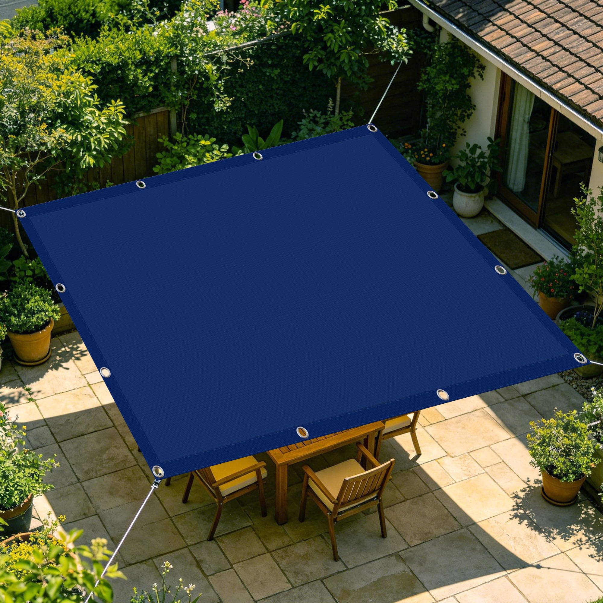 Voile d'ombrage imperméable et anti-vent bleu foncé pour patio