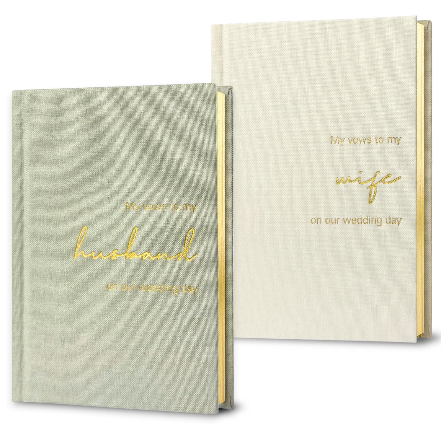 WeddingGiftsWedding Vow Books His and Hers Set of 2 Canvas Linen Wedding Vow Books Husband and Wife Hard Cover Vow Books for Engagement Gifts(XZ-HW-Sage)