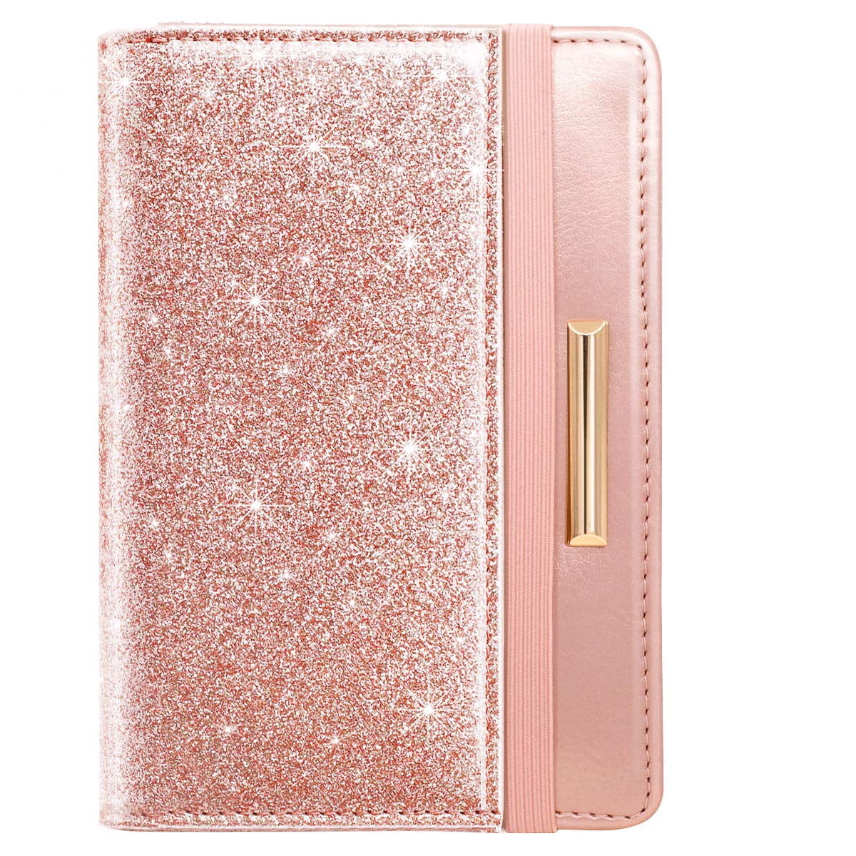 Passport Holder Cover Travel RFID Blocking Passport Cover Rose Gold Cute Flowers Passport Wallet with Elastic Band for Women