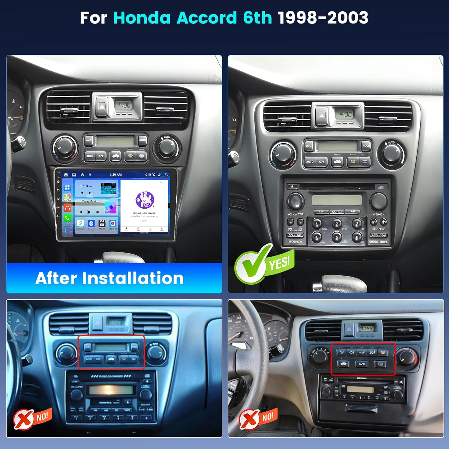 8 Core 4+64GB Android 15 Car Stereo for Honda Accord 6th 1998-2003 Wireless Carplay Android Auto, 9'' Touchscreen Car Radio with GPS, WiFi, 32EQ DSP, 59 UI, Bluetooth, FM RDS, Backup Camera