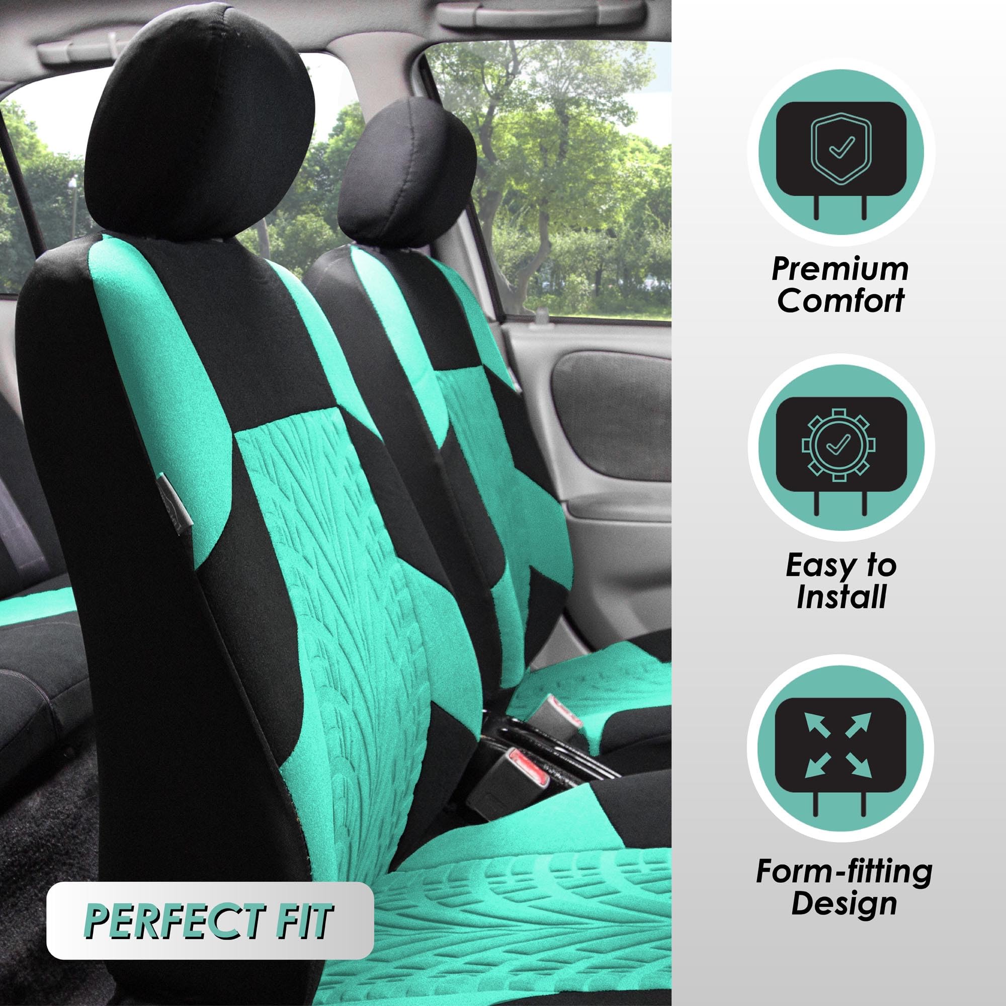 FH GROUP Set di coprisedili anteriori in neoprene grigio, coprisedili per auto per sedili con schienale basso con poggiatesta rimovibile, misura universale, compatibile con airbag, coprisedili per
