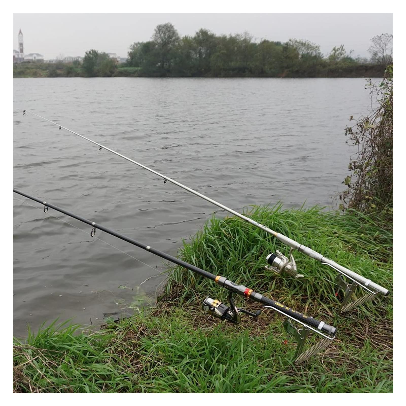 Support de canne à pêche Porte-tige de pêche automatique à double printemps automatique tige d'acier inoxydable pour supports de poisson support de sol pour la pêche au sol Support de canne à pêche po