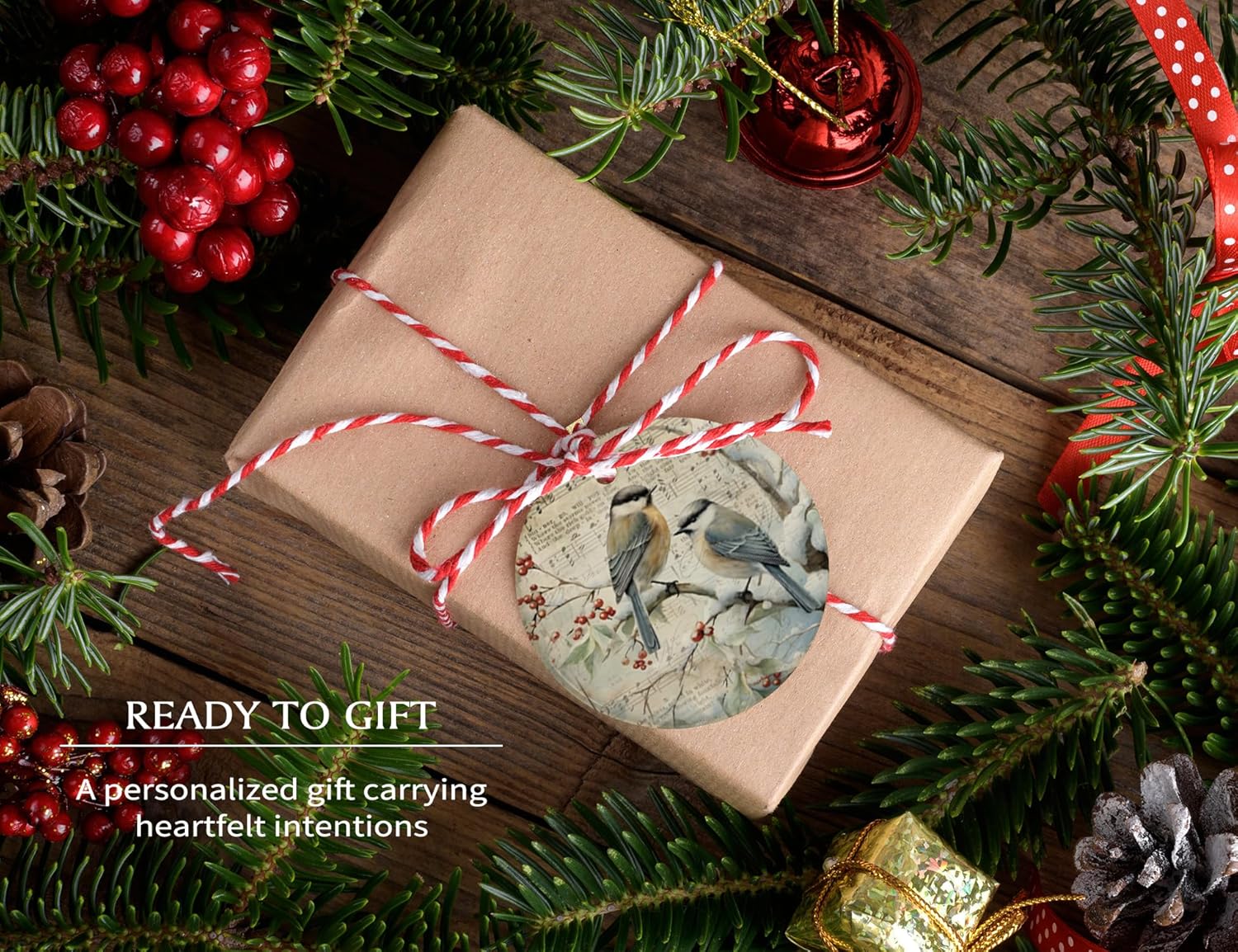 HONLUNG Vintage Christmas Birds Ornament, Rustic Winter Bird Round Ceramic Ornaments for Christmas Tree Decoration,Xmas Bird Decorative Hanging Ornaments Keepsake - Image 5